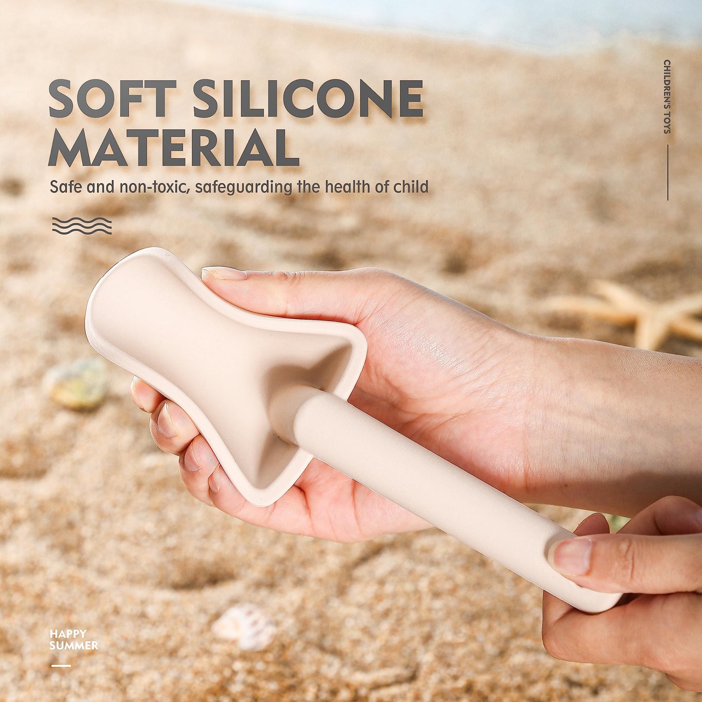 MarcZero 11-Pcs Silicone Beach Toys Set – Travel-Friendly Beach Bucket, Shovel & 8 Sand Molds (Beige)