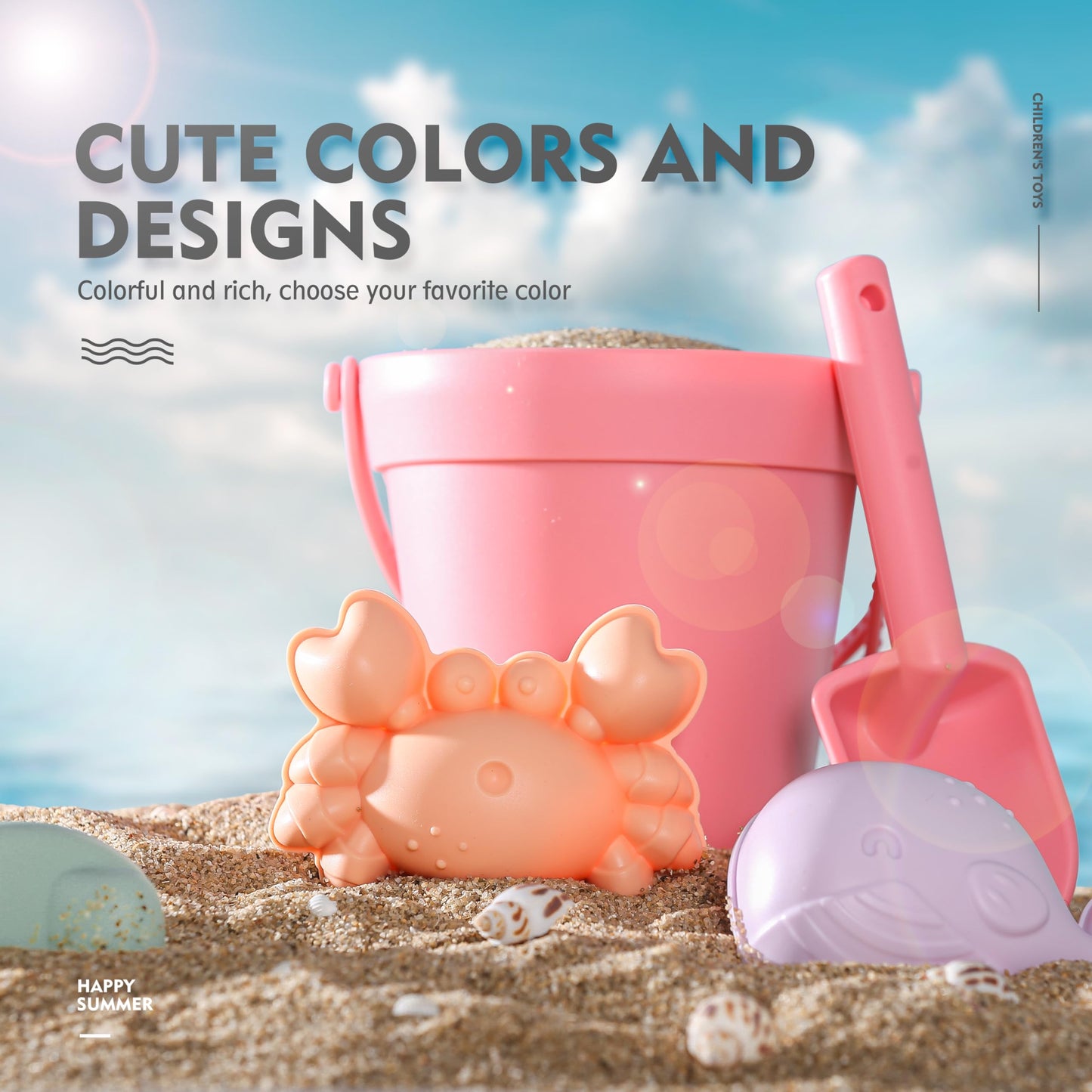 MarcZero 11Pcs Silicone Beach Toys Set - Modern, Travel-Friendly, Eco-Friendly Beach Kit (Peach Pink)