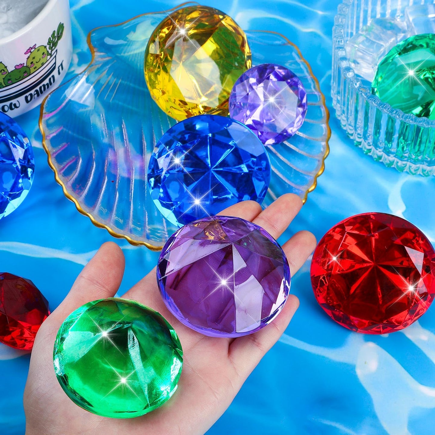 MARFOREVER Extra Large Diving Gem Pool Toys – 60mm Treasure Gems for Summer Fun