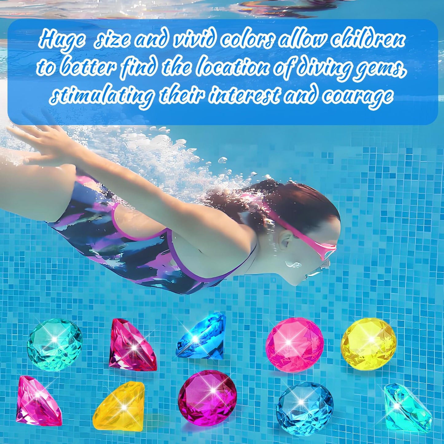 MARFOREVER Extra Large Diving Gems Pool Toys – 60mm Pastel Diamond Gems Set for Summer Fun