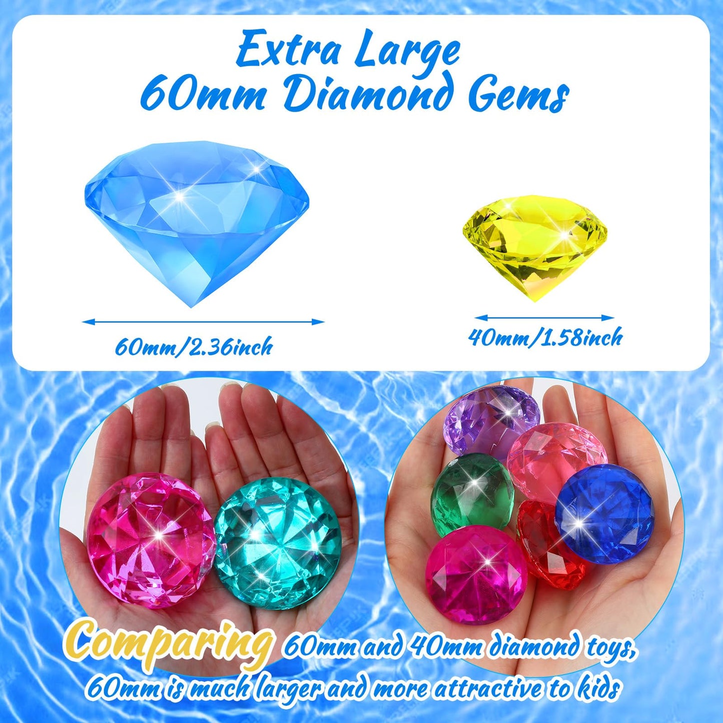 MARFOREVER Extra Large Diving Gems Pool Toys – 60mm Pastel Diamond Gems Set for Summer Fun