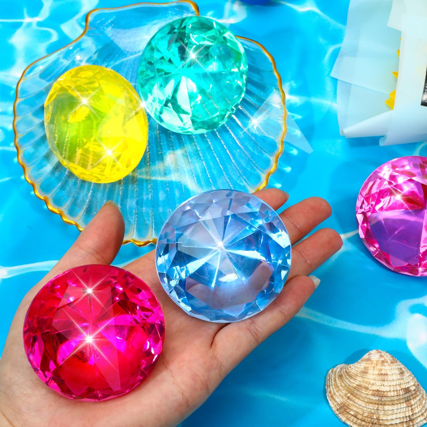 MARFOREVER Extra Large Diving Gems Pool Toys – 60mm Pastel Diamond Gems Set for Summer Fun