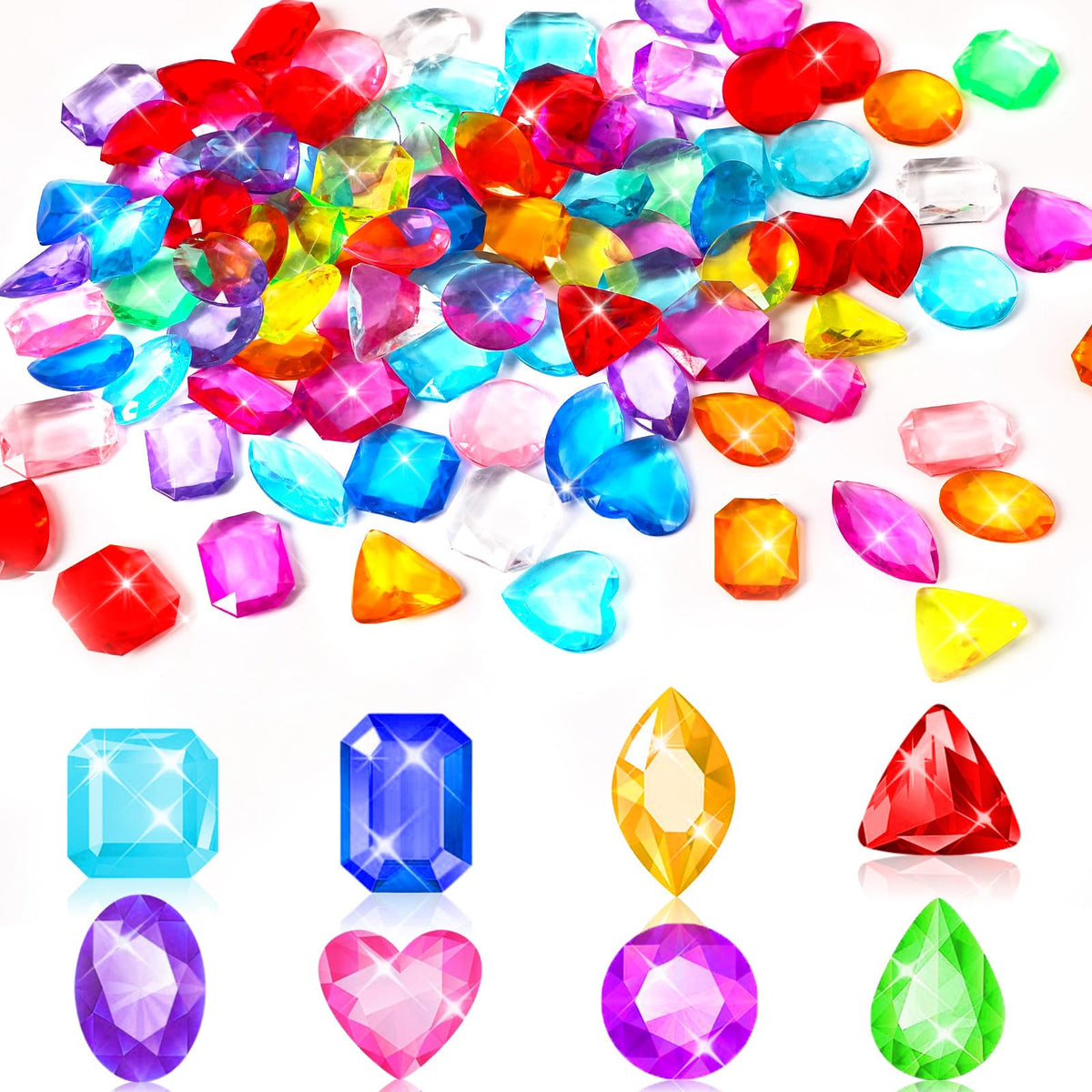 MARFOREVER 100 Pcs Toy Gems – Pirate Treasure Acrylic Jewels for Parties