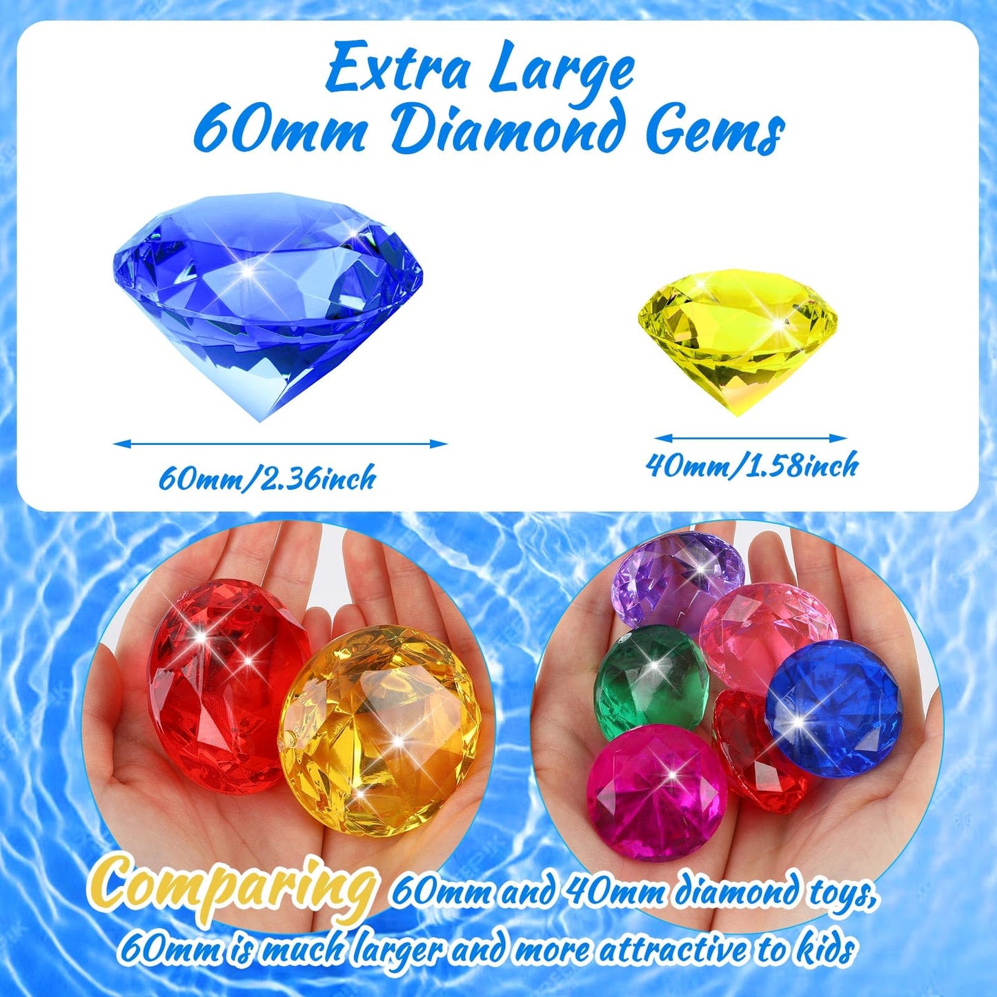 MARFOREVER Extra Large Diving Gem Pool Toys – 60mm Treasure Gems for Summer Fun