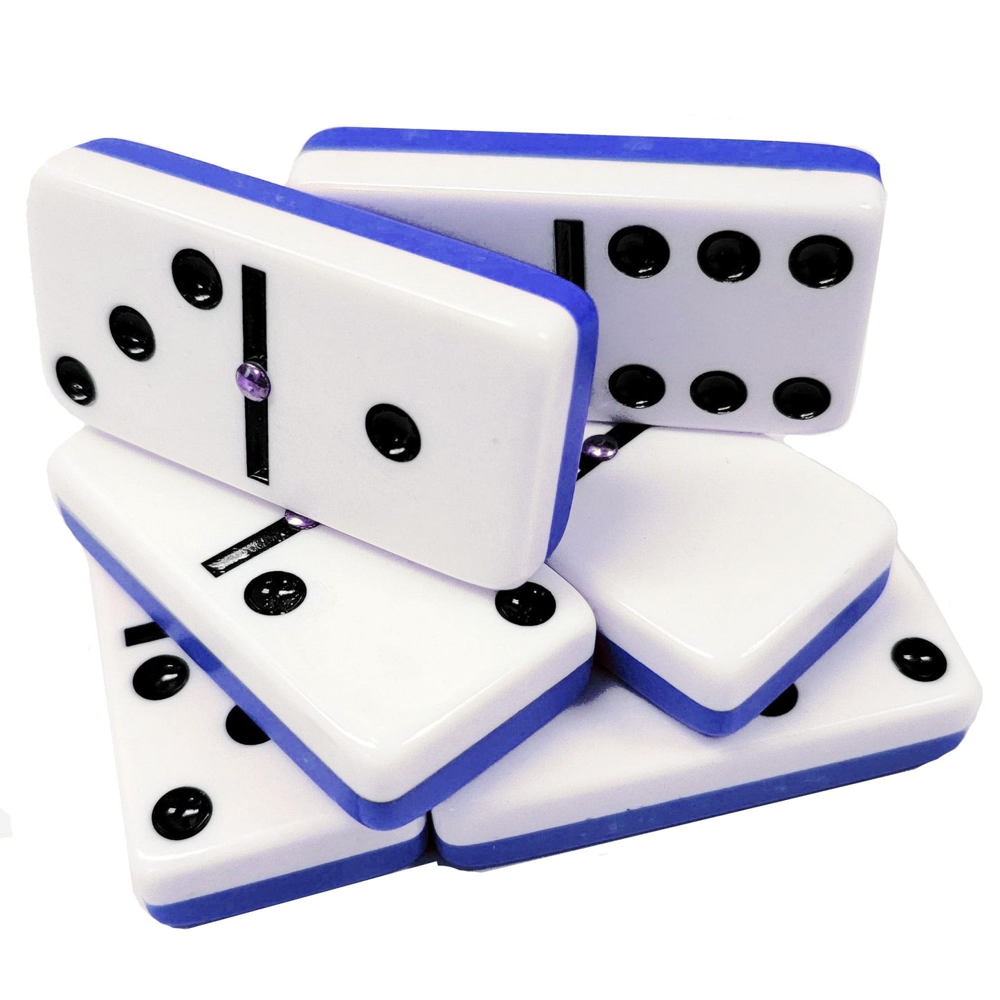 Marion Domino Double 6 Jumbo Tiles – Blue & White, Center Spinner, Velvet Case