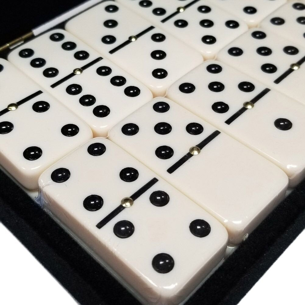 Marion Domino Double 6 White Jumbo Dominoes – Center Spinner, Velvet Case