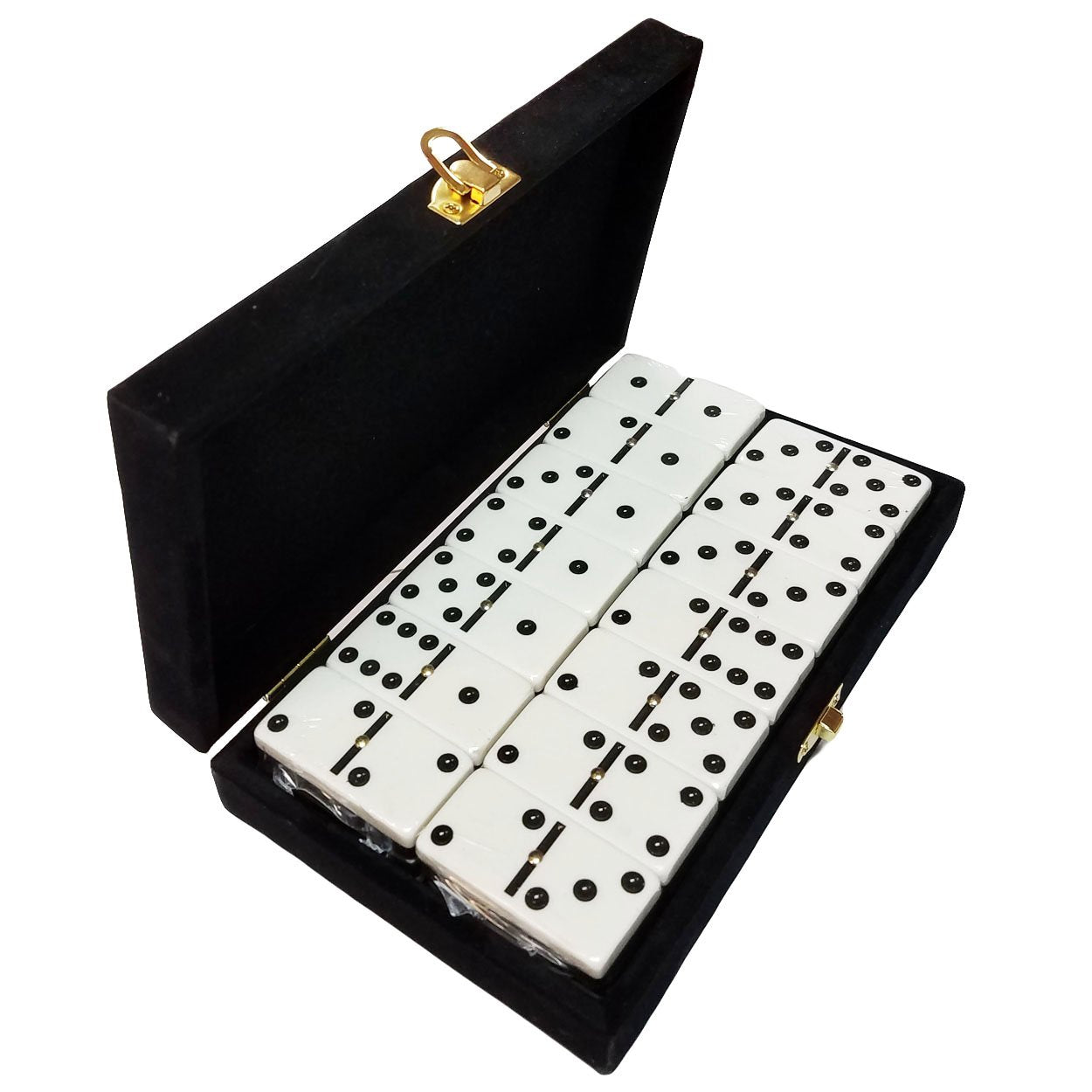 Marion Domino Double 6 White Jumbo Dominoes – Center Spinner, Velvet Case