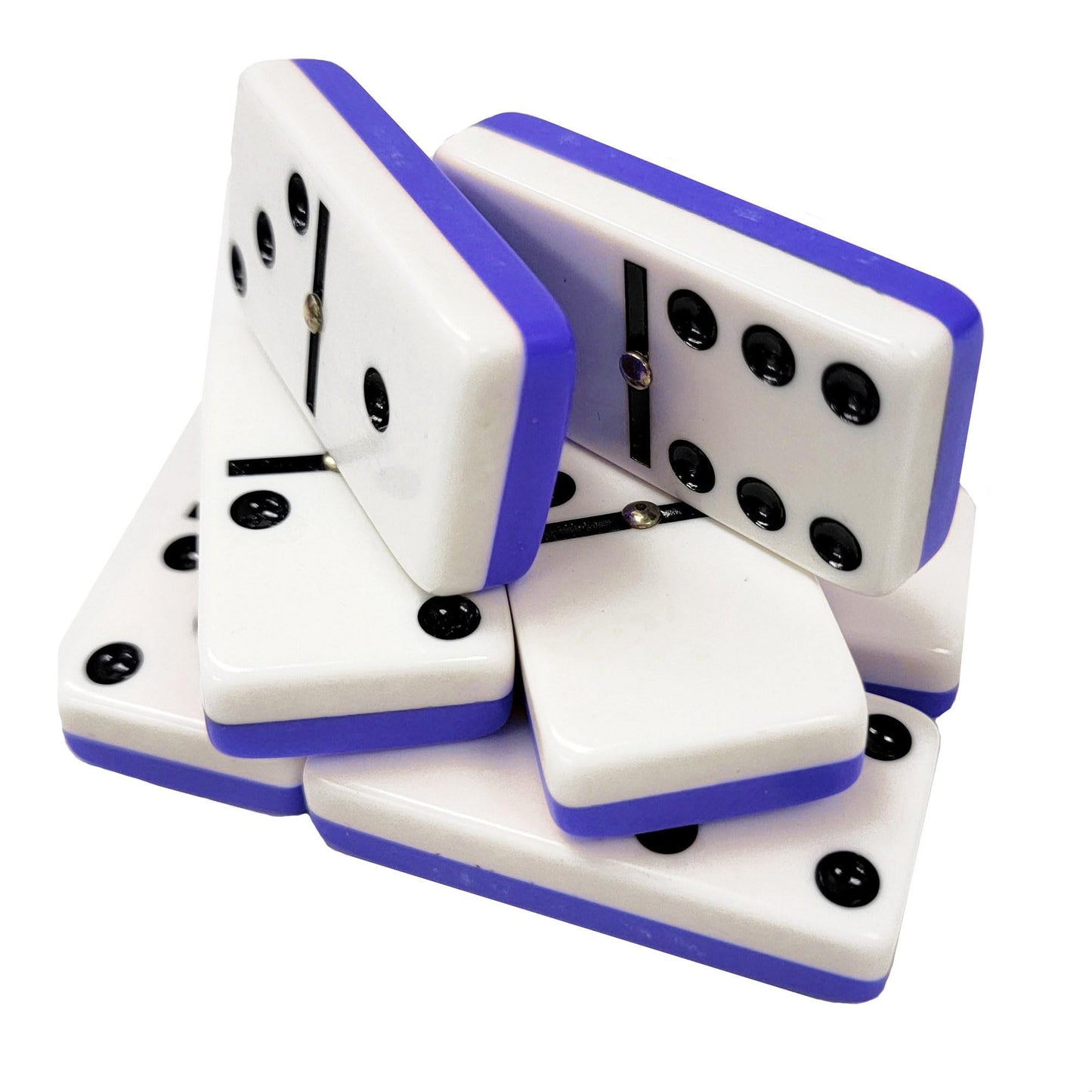 Marion Domino Double 6 Jumbo Tiles – Blue & White, Center Spinner, Velvet Case
