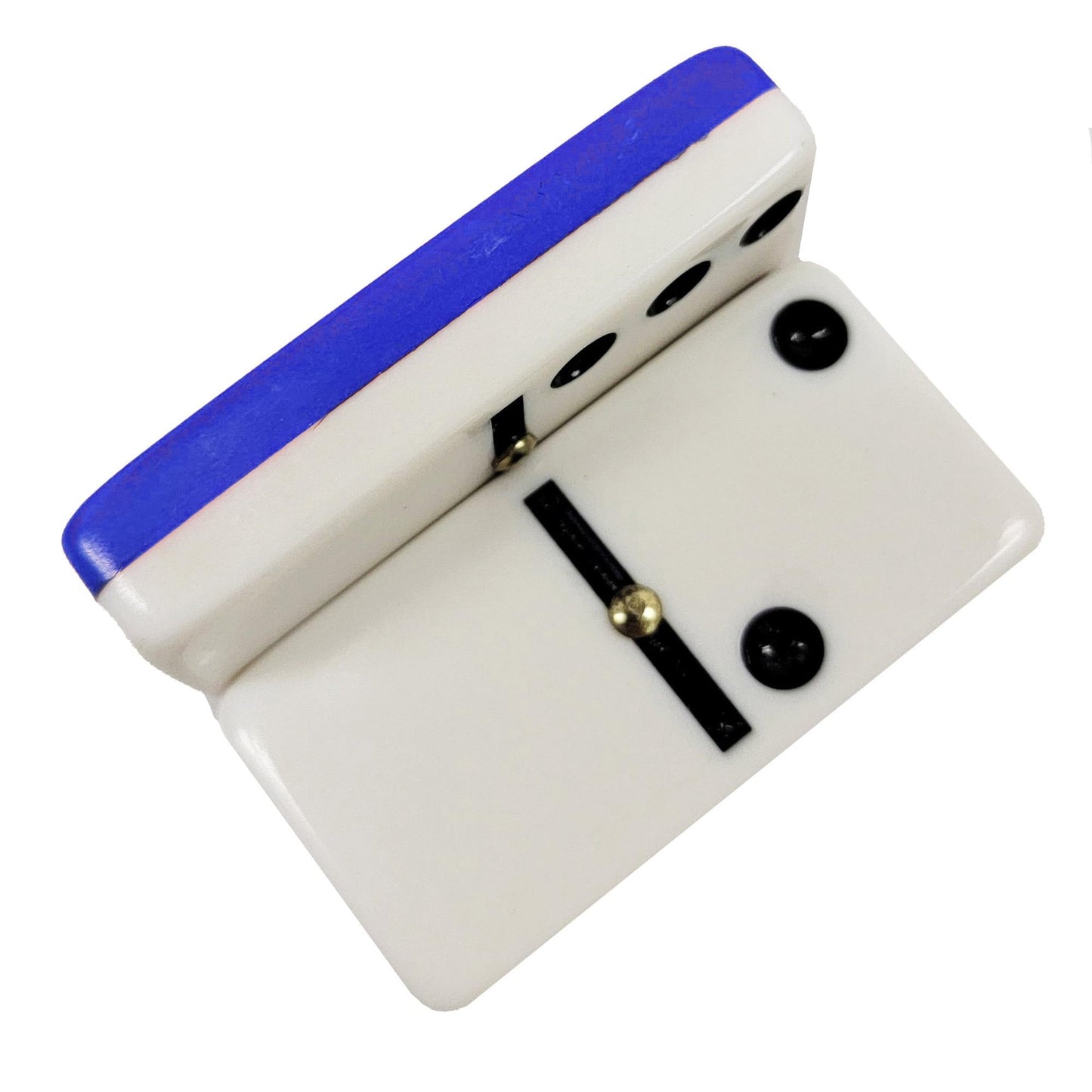 Marion Domino Double 6 Jumbo Tiles – Blue & White, Center Spinner, Velvet Case