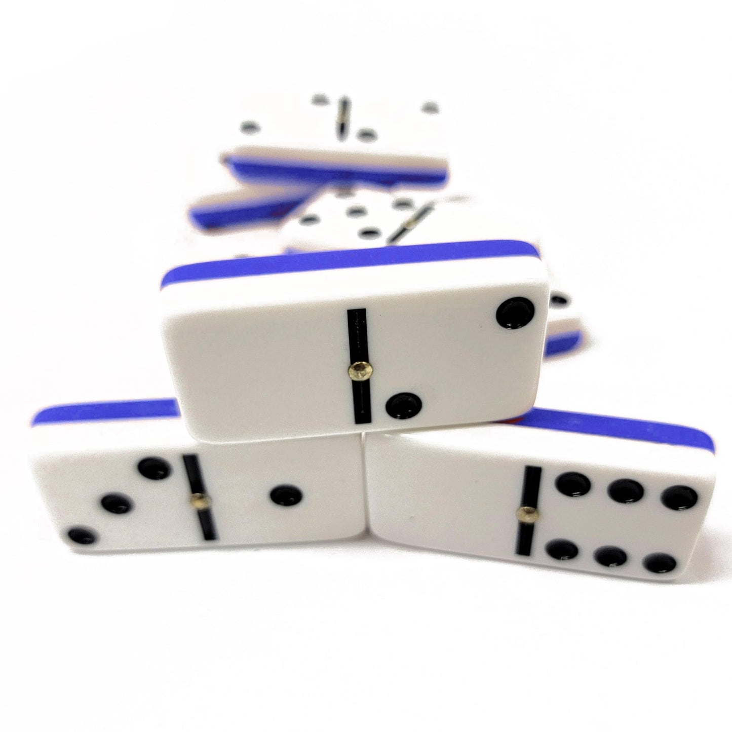 Marion Domino Double 6 Jumbo Tiles – Blue & White, Center Spinner, Velvet Case