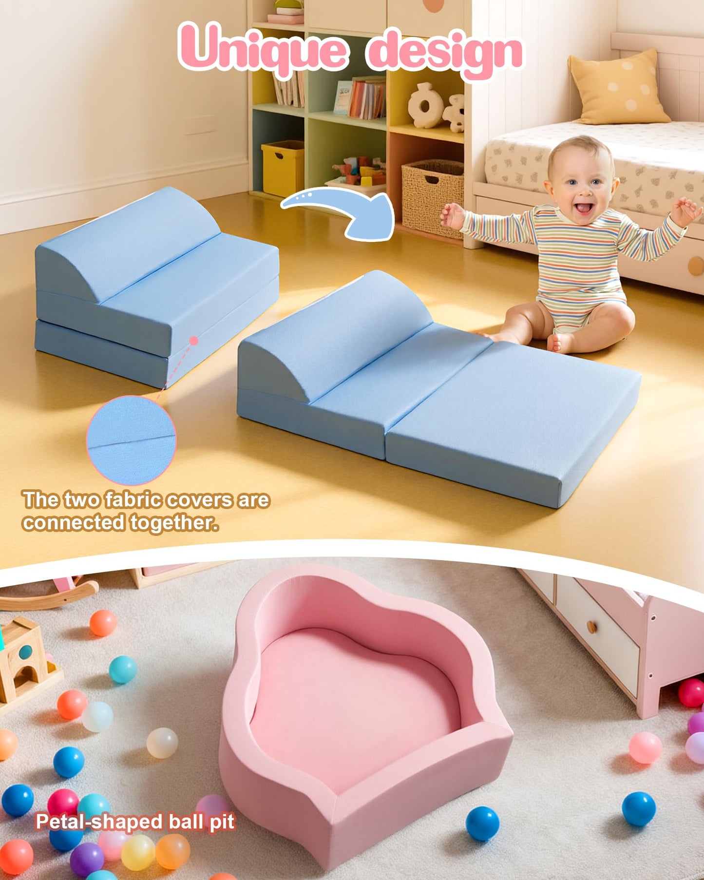 Markdang Soft Play Set – Foam Toddler Climbing Blocks with Anti-Slip Base & Velcro Connectors (6-24M)