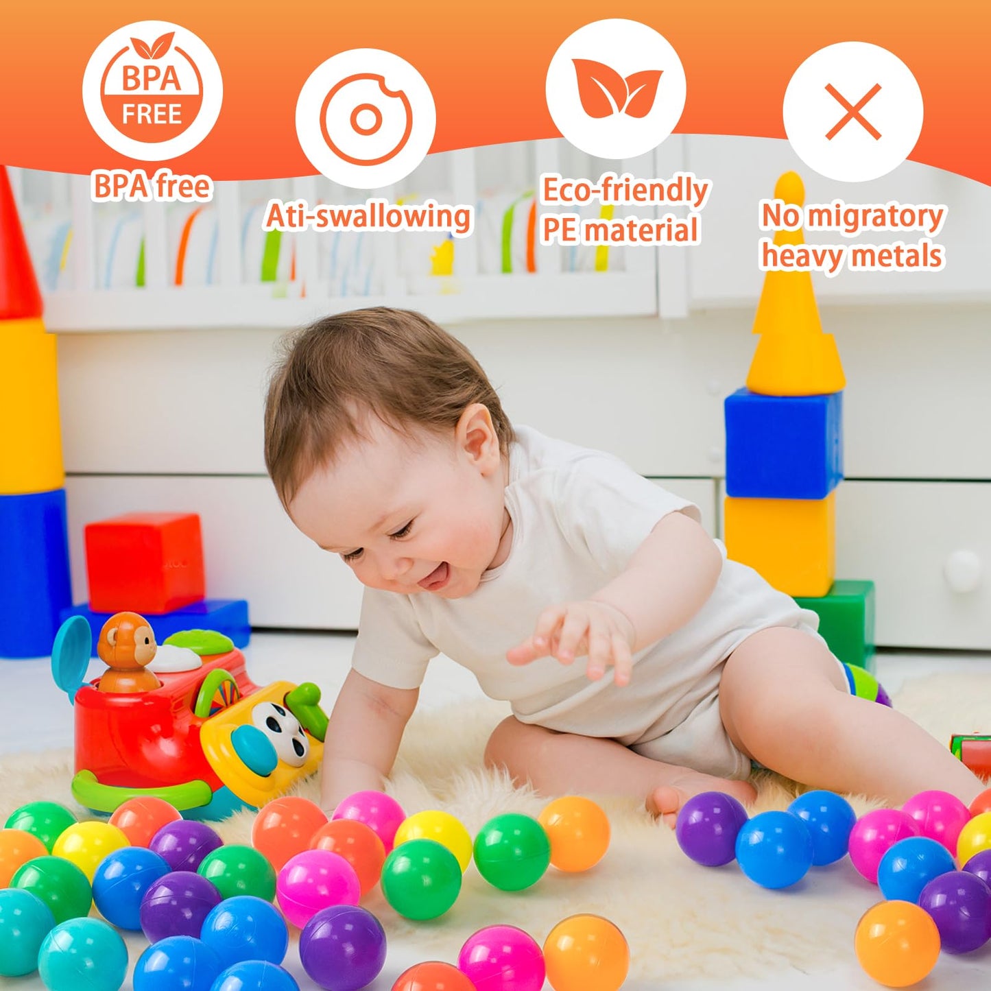 Markdang 100Pcs Ball Pit Balls – 8 Colors, 2.1-2.2-Inch, Crush-Proof, BPA & Phthalate Free