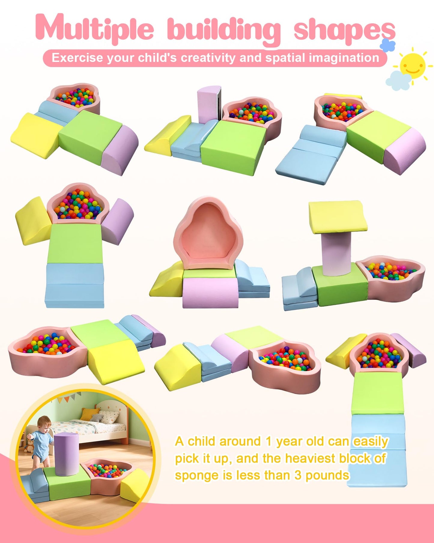 Markdang Soft Play Set – Foam Toddler Climbing Blocks with Anti-Slip Base & Velcro Connectors (6-24M)