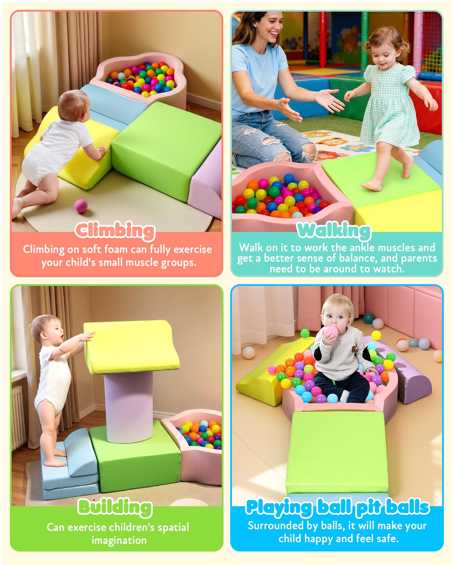 Markdang Soft Play Set – Foam Toddler Climbing Blocks with Anti-Slip Base & Velcro Connectors (6-24M)