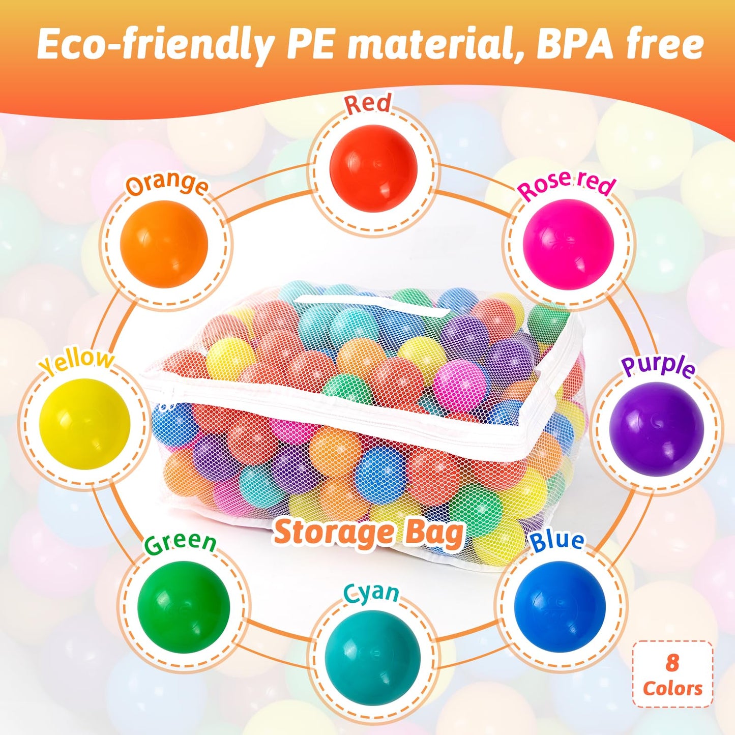 Markdang 170 PCS Ball Pit Balls - 8 Colors, 2.1-2.2 in, Zip Storage Bag