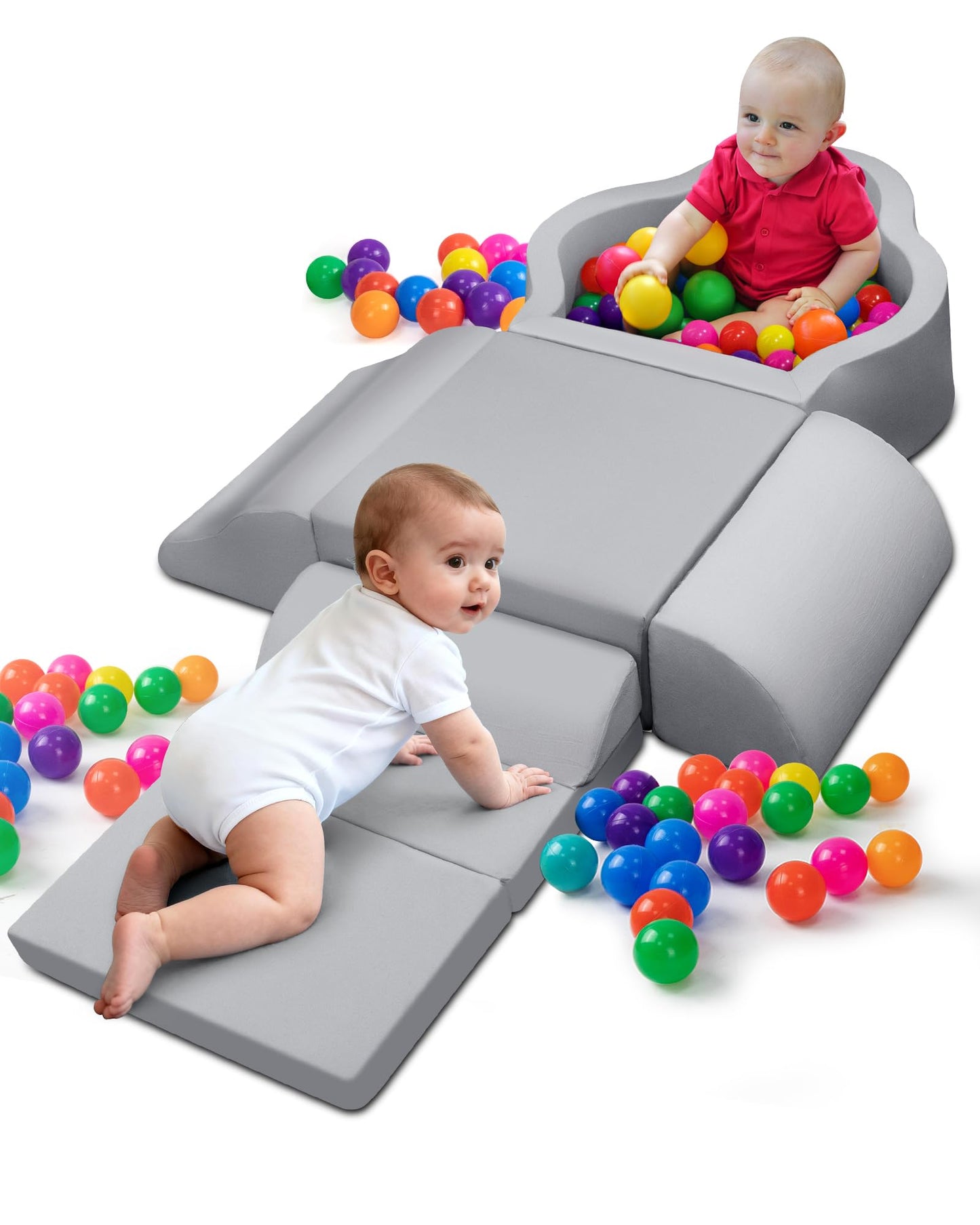 Markdang Soft Play Set: Baby Foam Climbing Blocks with Anti-Slip Base & Velcro Connectors (Grey)