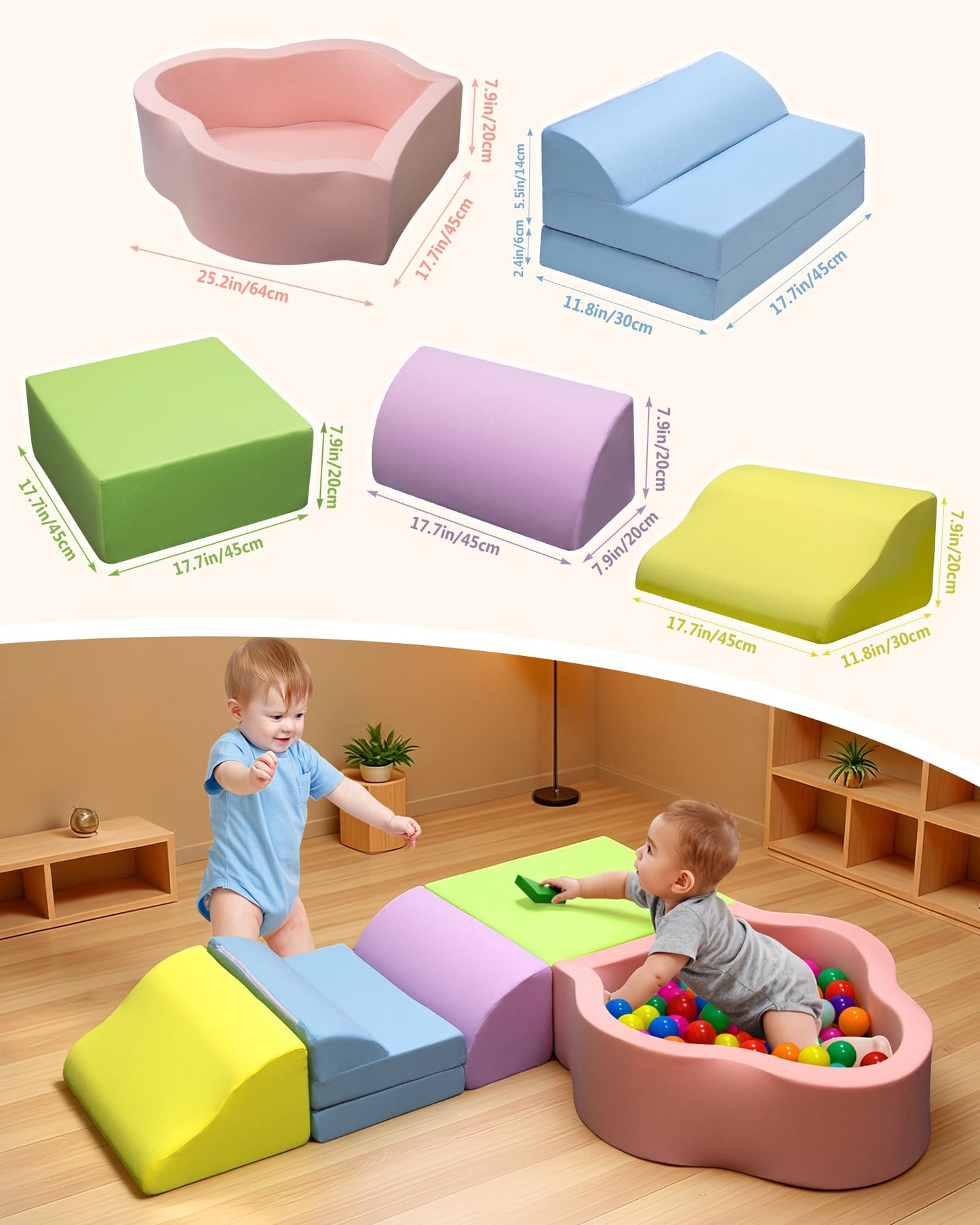 Markdang Soft Play Set – Foam Toddler Climbing Blocks with Anti-Slip Base & Velcro Connectors (6-24M)