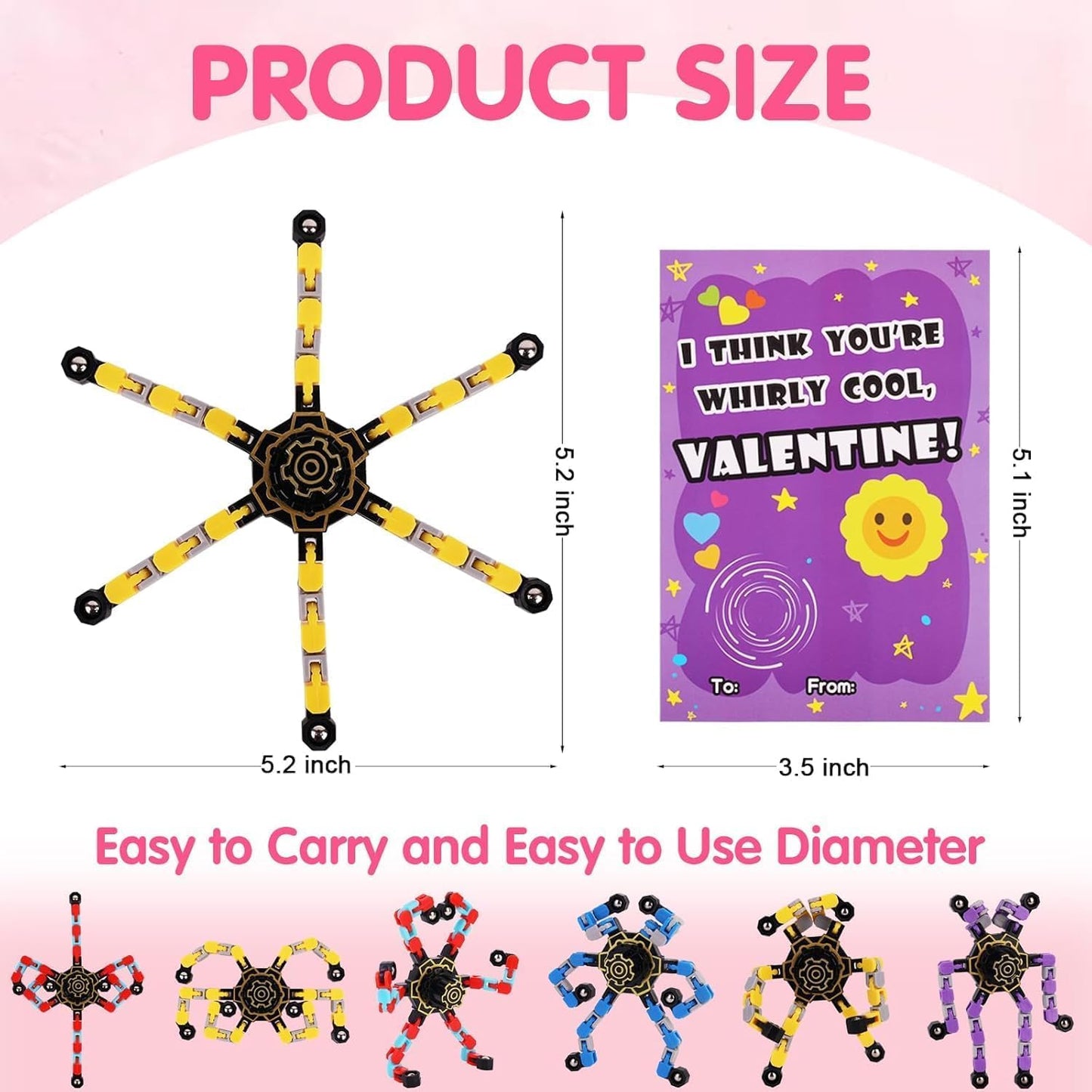 Marleysio 24 Pcs Valentine's Day Fidget Spinners for Kids – Transformable Sensory Toys for Classroom Gifts