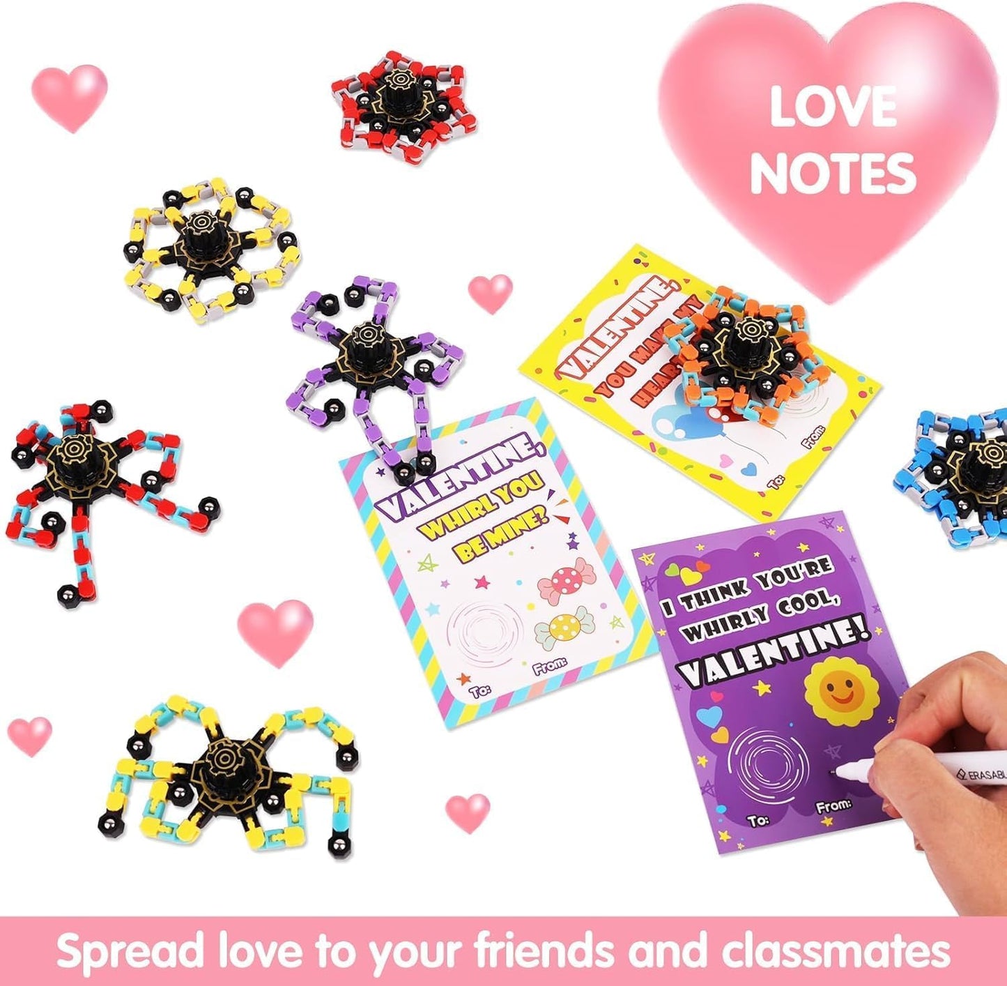 Marleysio 24 Pcs Valentine's Day Fidget Spinners for Kids – Transformable Sensory Toys for Classroom Gifts