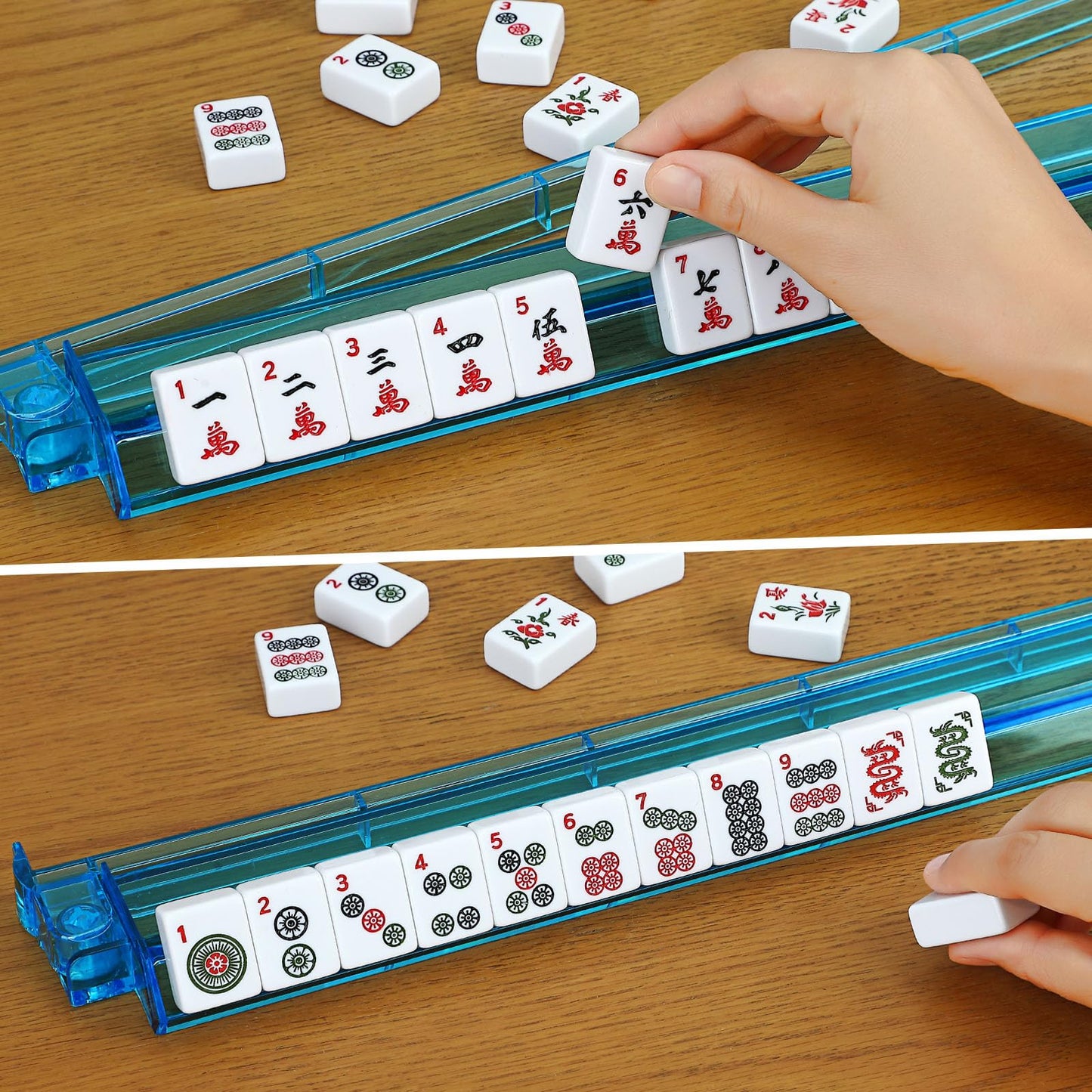 Marllifenney American Mahjong Tile Set - 166 Tiles, 4 Color Racks, Travel Set with Red Carrying Bag
