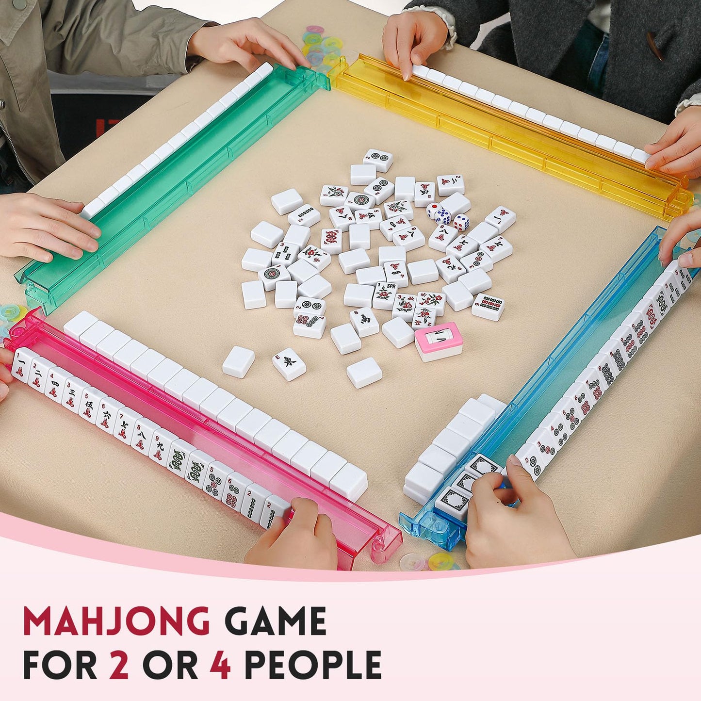 Marllifenney American Mahjong Tile Set - 166 Tiles, 4 Color Racks, Travel Set with Red Carrying Bag