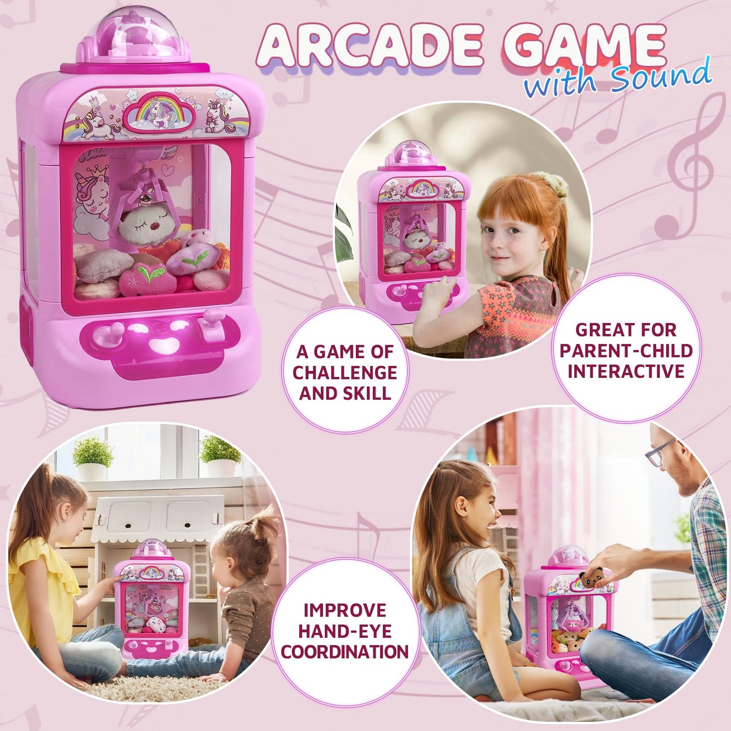 Marlrin Claw Machine for Kids — Unicorn Candy Grabber with 20 Plush Toys