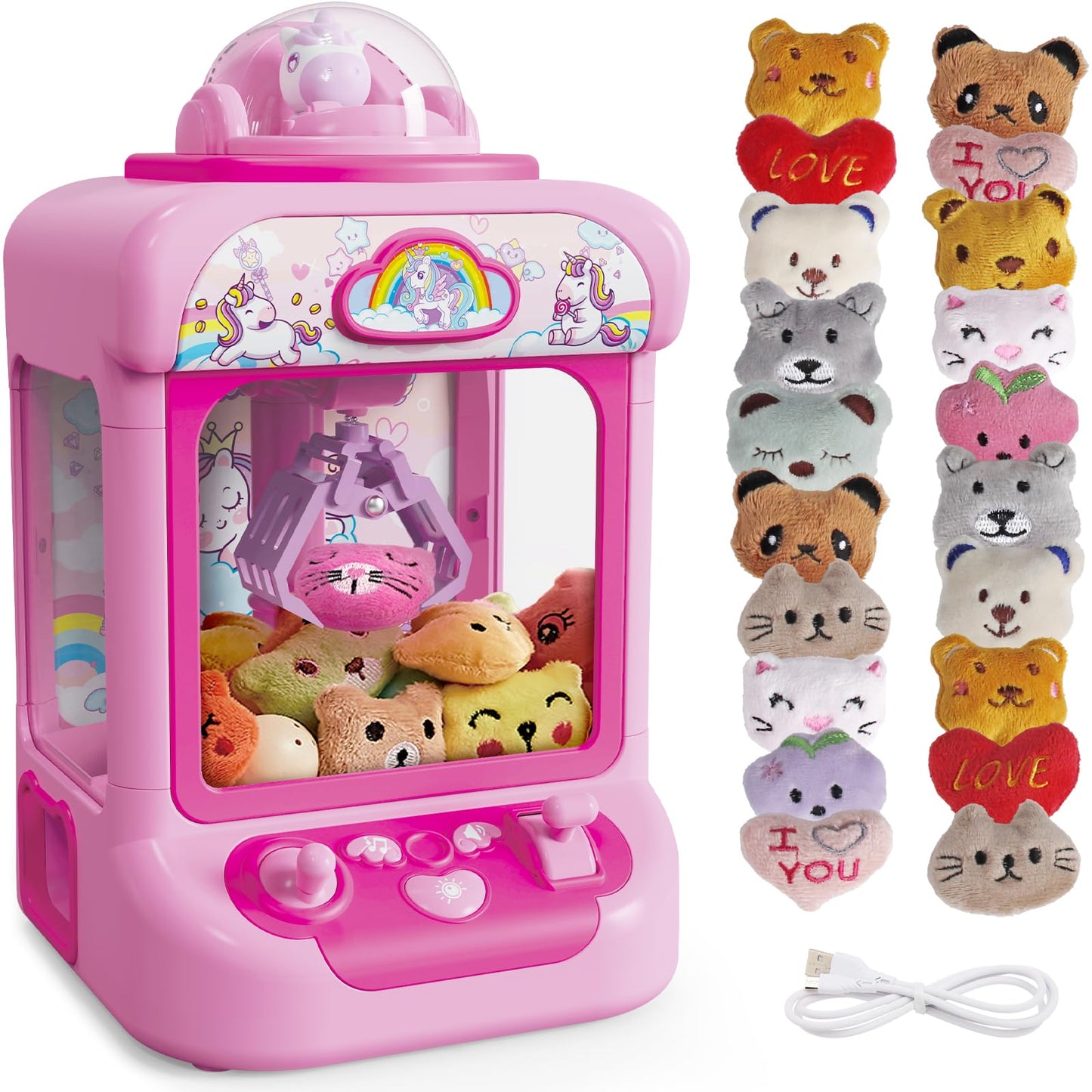 Marlrin Claw Machine for Kids — Unicorn Candy Grabber with 20 Plush Toys
