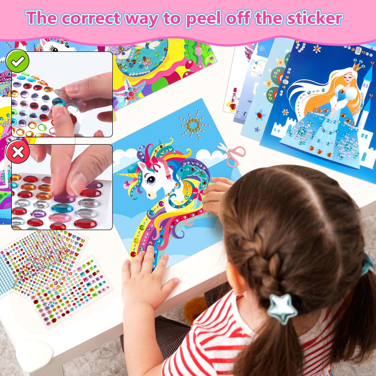 Marlrin Unicorn & Princess Diamond Art Kit for Kids 3-8 – 1000+ Gem Stickers