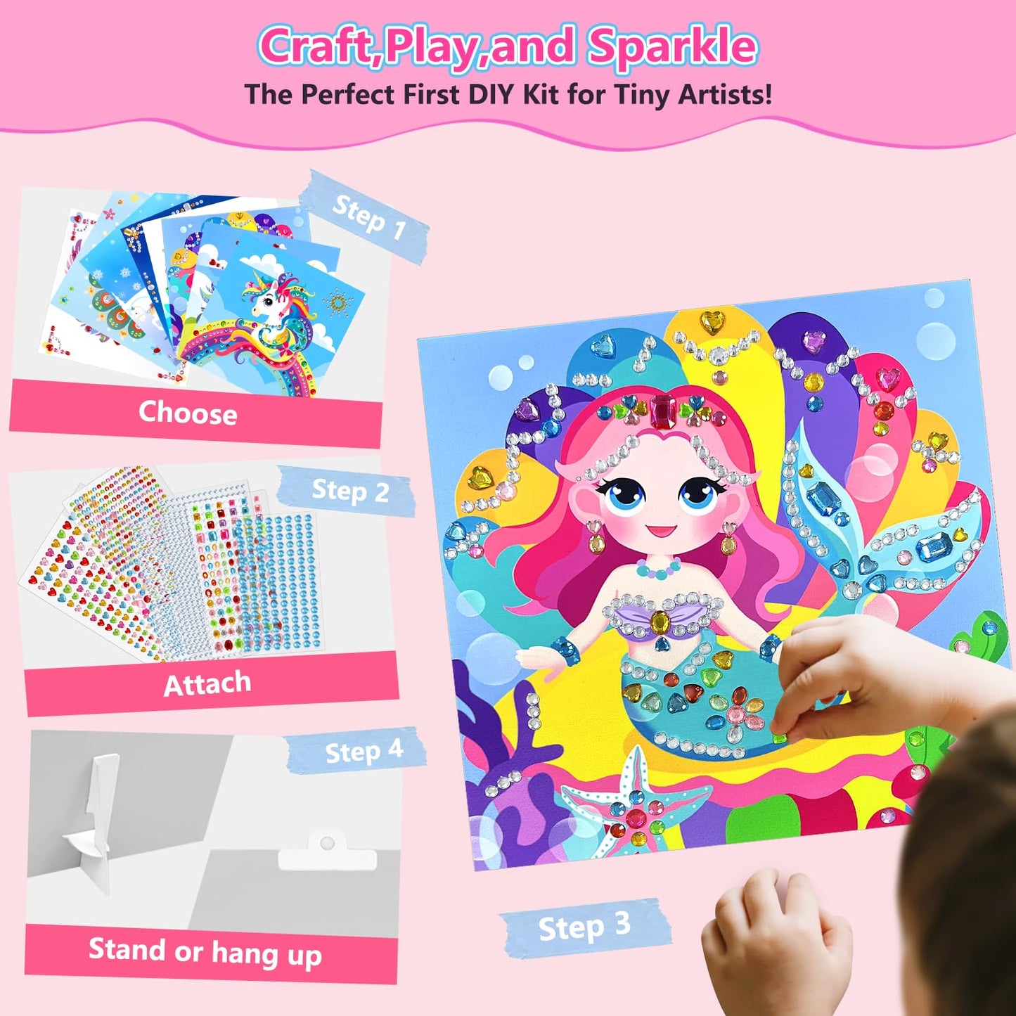Marlrin Unicorn & Princess Diamond Art Kit for Kids 3-8 – 1000+ Gem Stickers