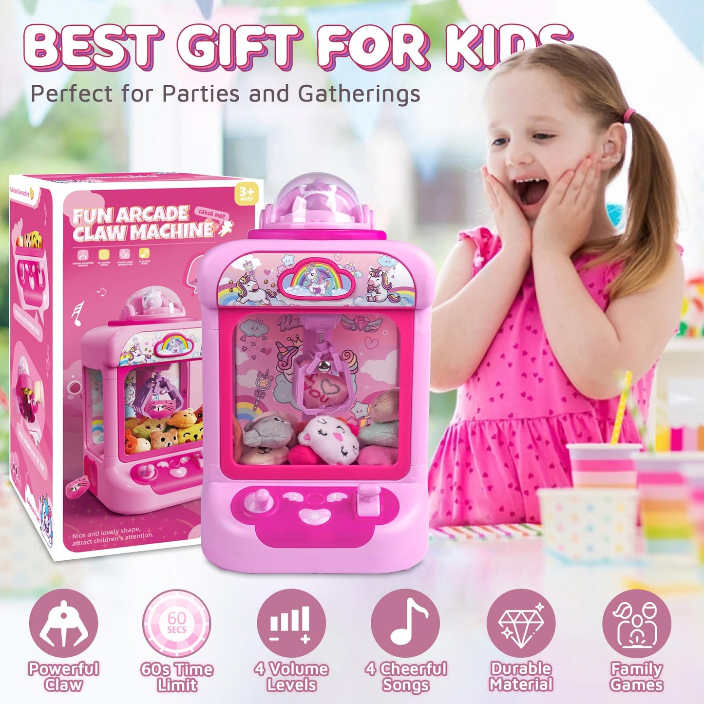 Marlrin Claw Machine for Kids — Unicorn Candy Grabber with 20 Plush Toys