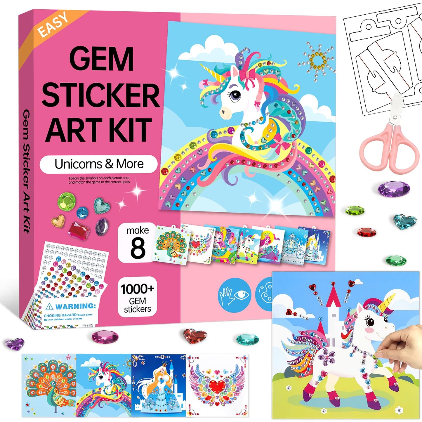 Marlrin Unicorn & Princess Diamond Art Kit for Kids 3-8 – 1000+ Gem Stickers
