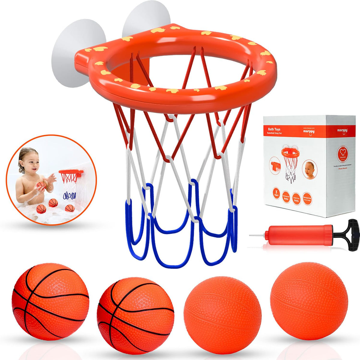 MARPPY Bath Toys – Bathtub Basketball Hoop for Toddlers and Kids