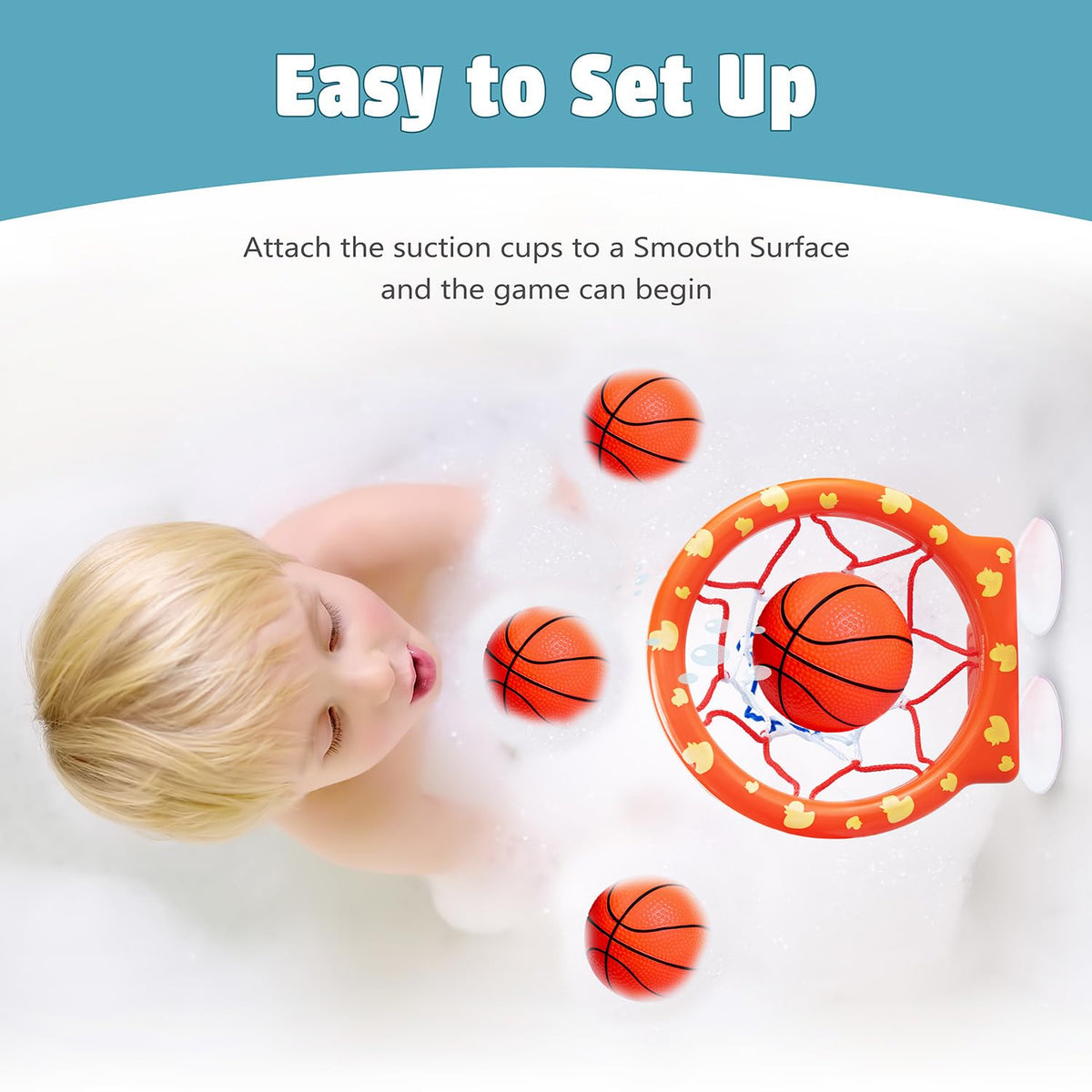 MARPPY Bath Toys – Bathtub Basketball Hoop with 4 Soft Balls | Strong Suction Cups & Durable Design