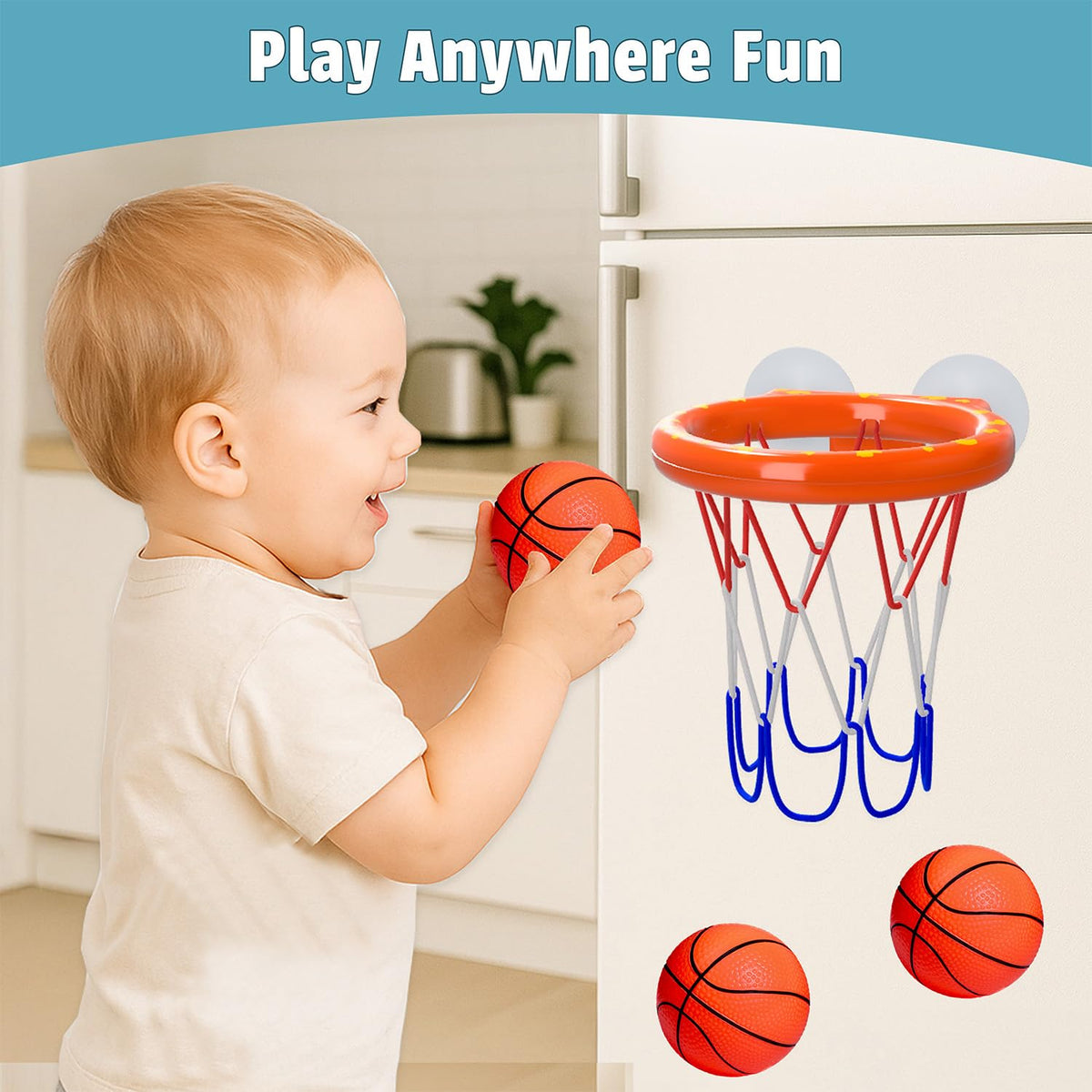 MARPPY Bath Toys – Bathtub Basketball Hoop with 4 Soft Balls | Strong Suction Cups & Durable Design