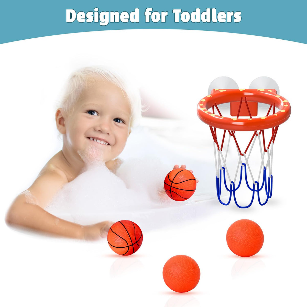 MARPPY Bath Toys – Bathtub Basketball Hoop with 4 Soft Balls | Strong Suction Cups & Durable Design