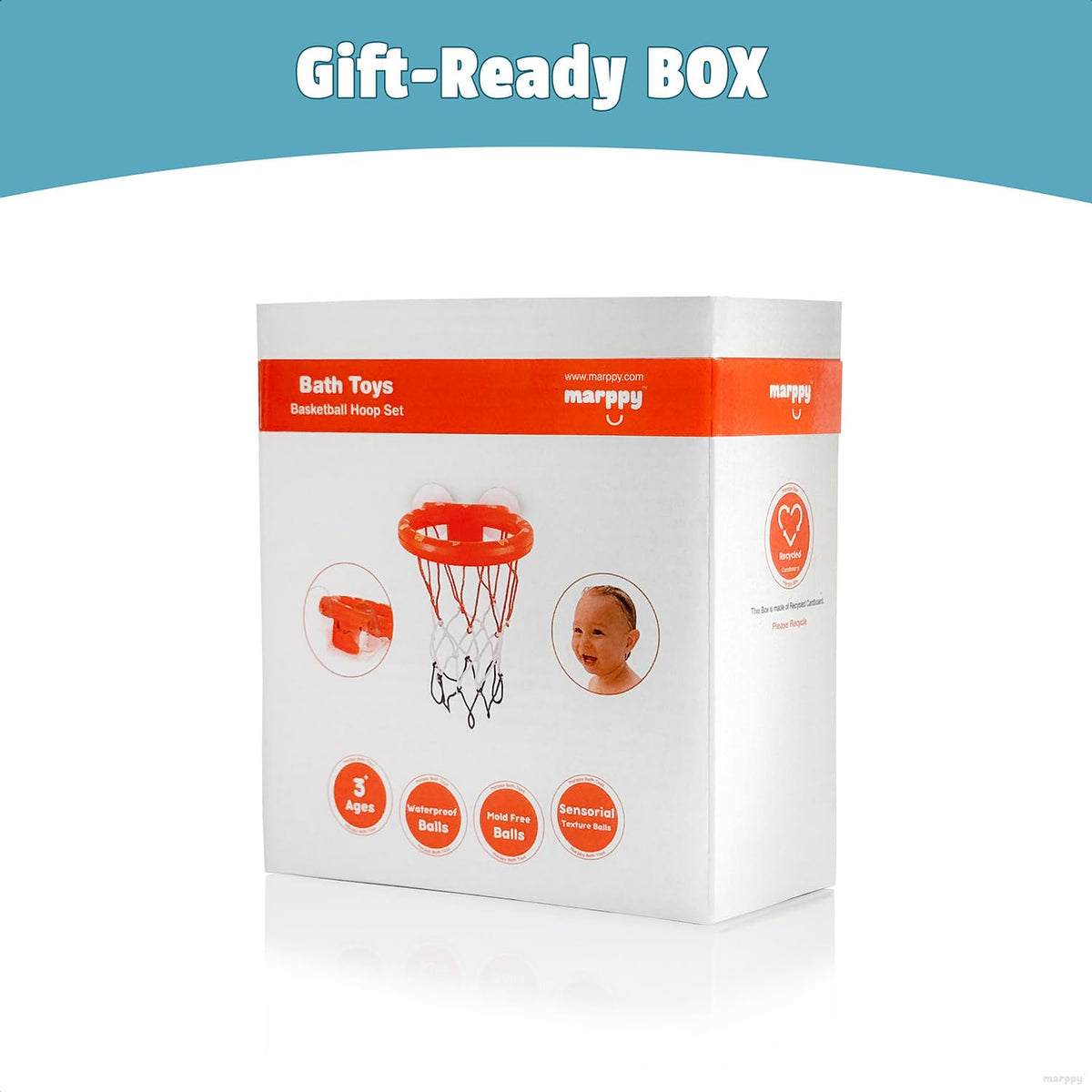 MARPPY Bath Toys – Bathtub Basketball Hoop with 4 Soft Balls | Strong Suction Cups & Durable Design
