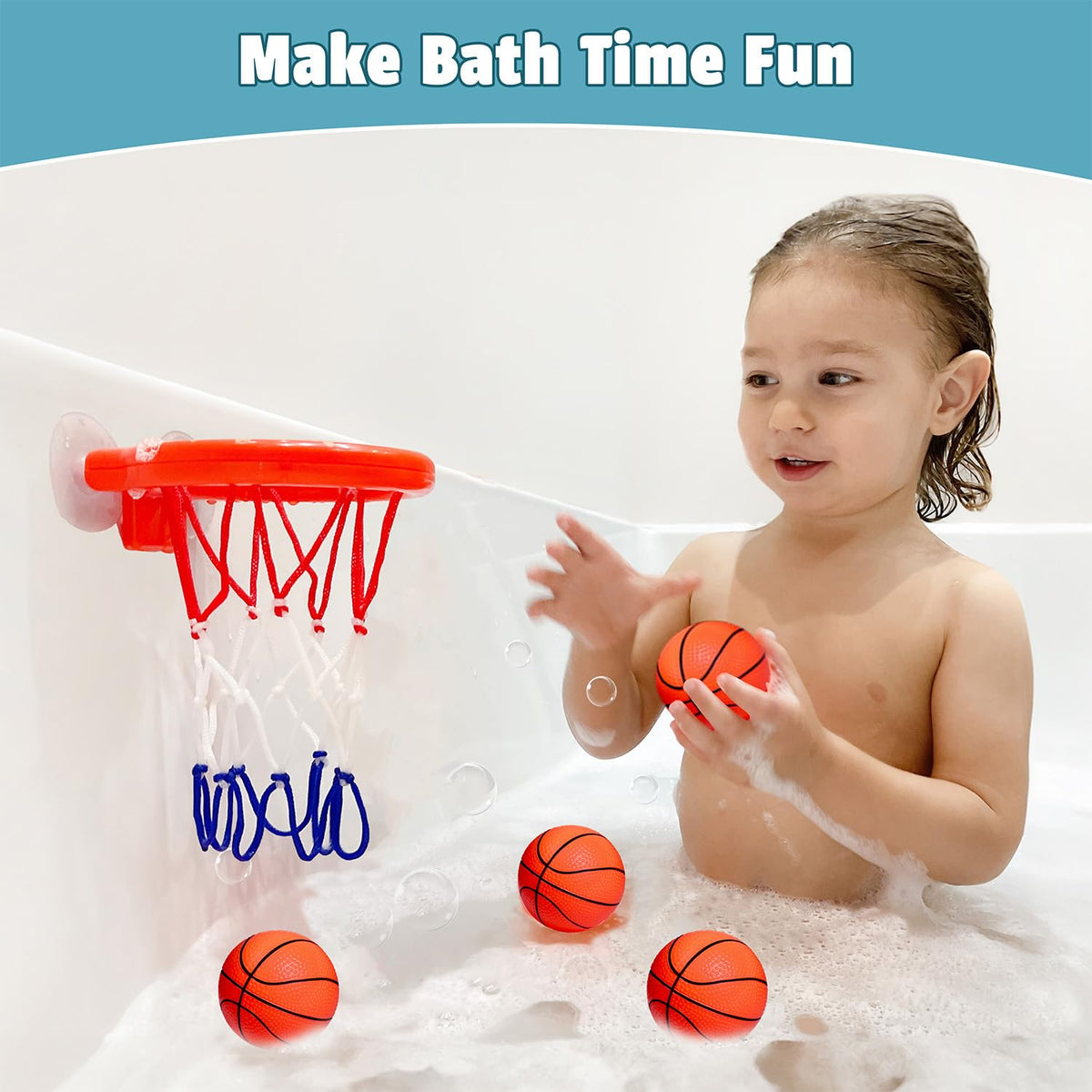 MARPPY Bath Toys – Bathtub Basketball Hoop with 4 Soft Balls | Strong Suction Cups & Durable Design