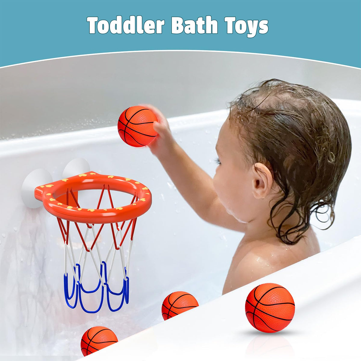 MARPPY Bath Toys – Bathtub Basketball Hoop with 4 Soft Balls | Strong Suction Cups & Durable Design