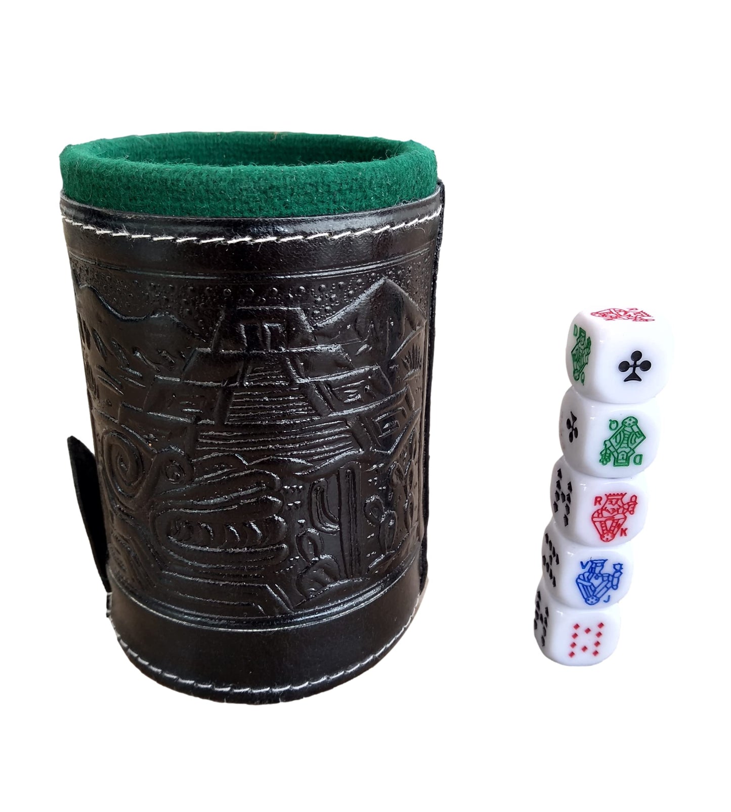Marquez Cup Poker Dice Game Set with Leather-Lined Cup – Black