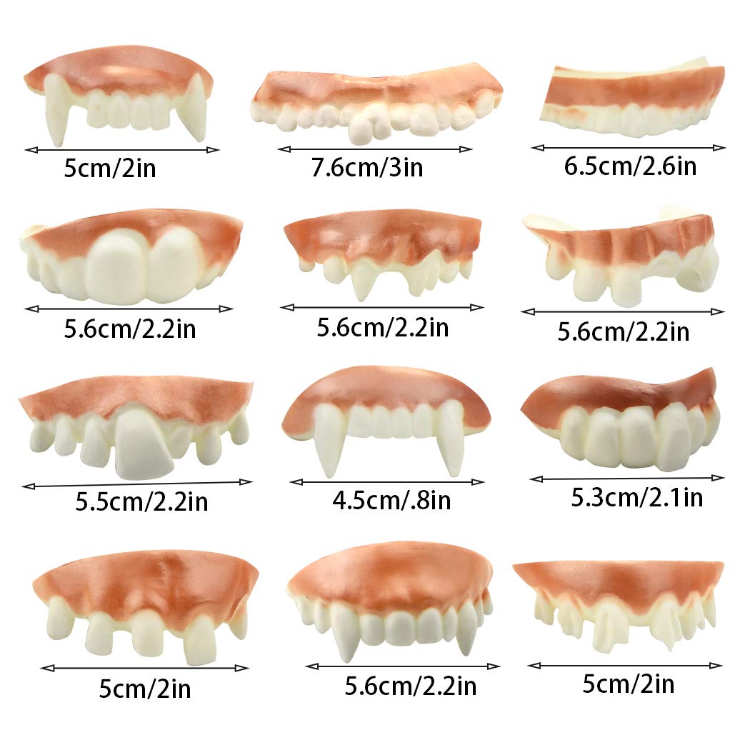 Marrywindix 12 Styles Gnarly Teeth Gag Teeth — Vampire Dentures for Halloween Costumes & Photo Props