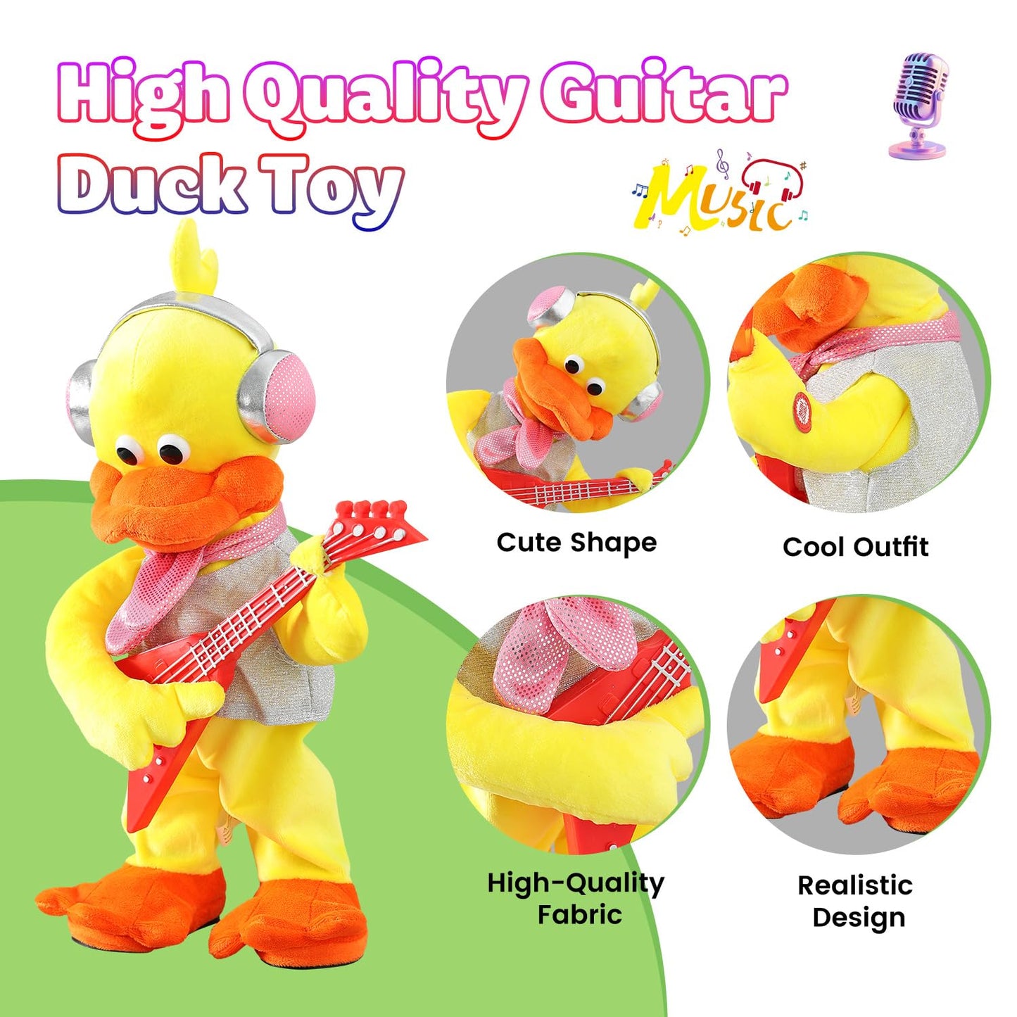 Marsjoy Rocking Duck Plush Toy – Singing Guitar Plush for Kids