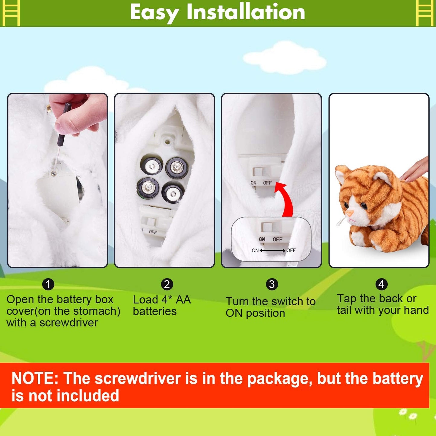 Marsjoy Pattern Yellow Plush Cat - Interactive Touch-Control Kitty Toy