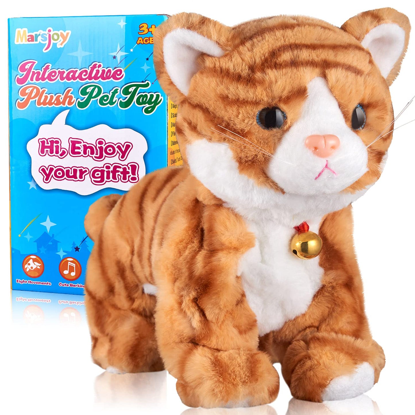 Marsjoy Pattern Yellow Plush Cat - Interactive Touch-Control Kitty Toy