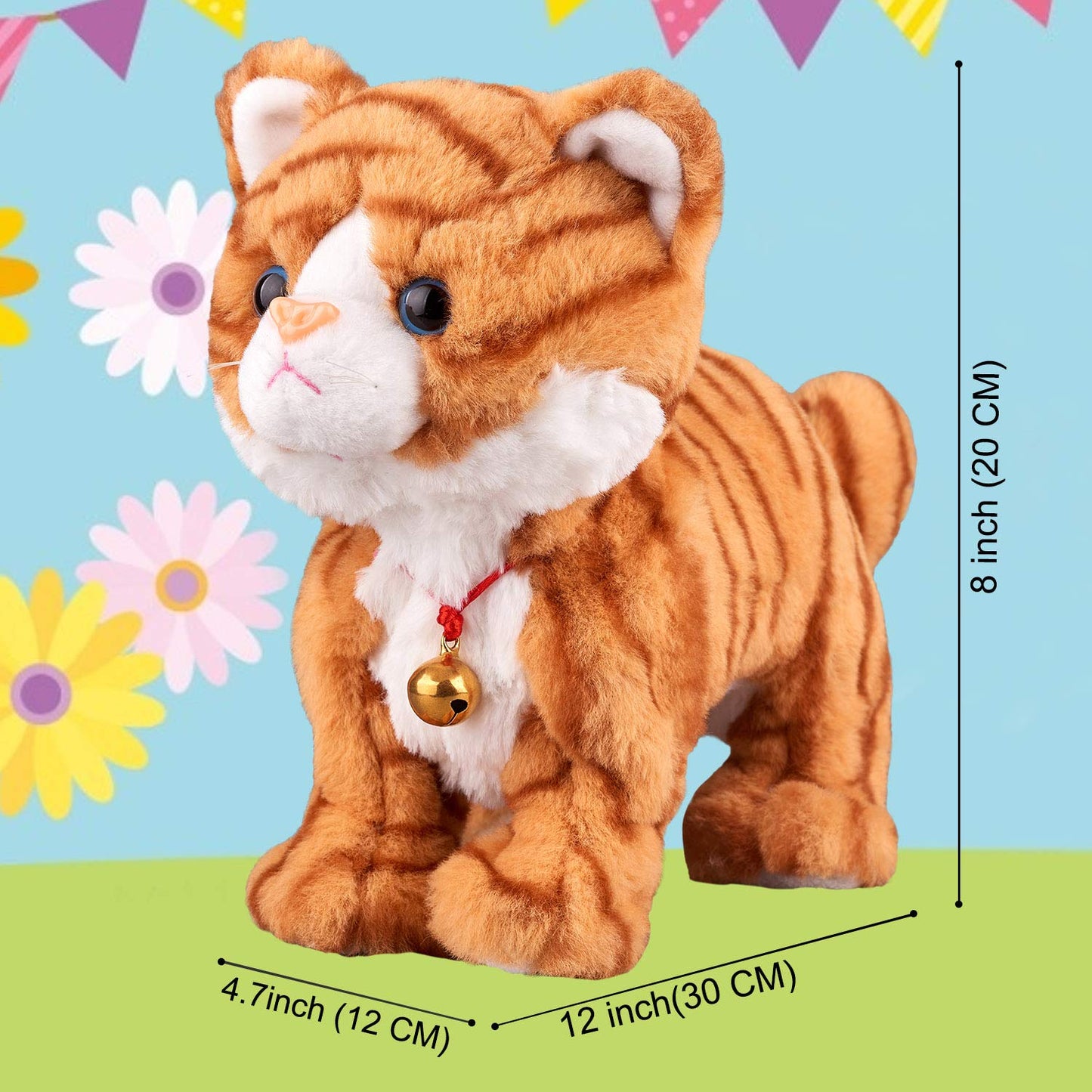 Marsjoy Pattern Yellow Plush Cat - Interactive Touch-Control Kitty Toy