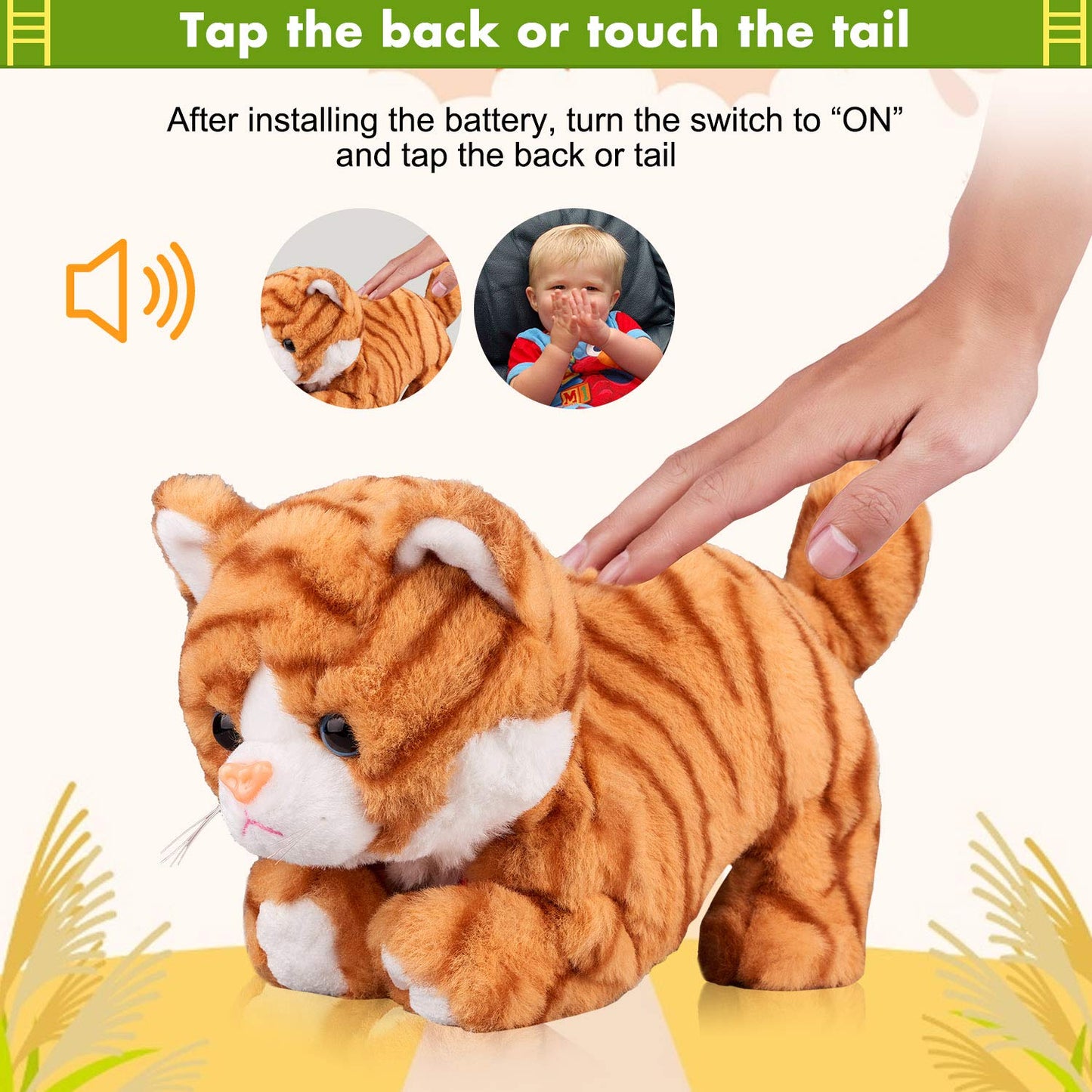 Marsjoy Pattern Yellow Plush Cat - Interactive Touch-Control Kitty Toy