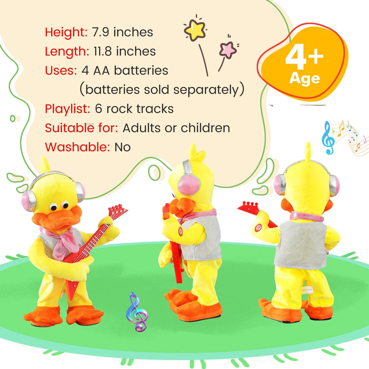 Marsjoy Rocking Duck Plush Toy – Singing Guitar Plush for Kids