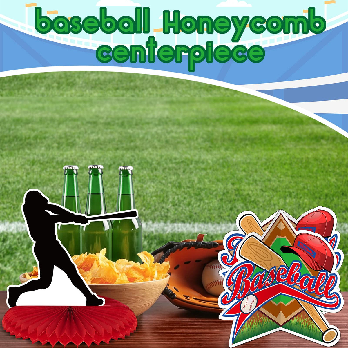 Marspark 12 Pcs Baseball Centerpieces & Honeycomb Table Decor – Sports Birthday Party Supplies