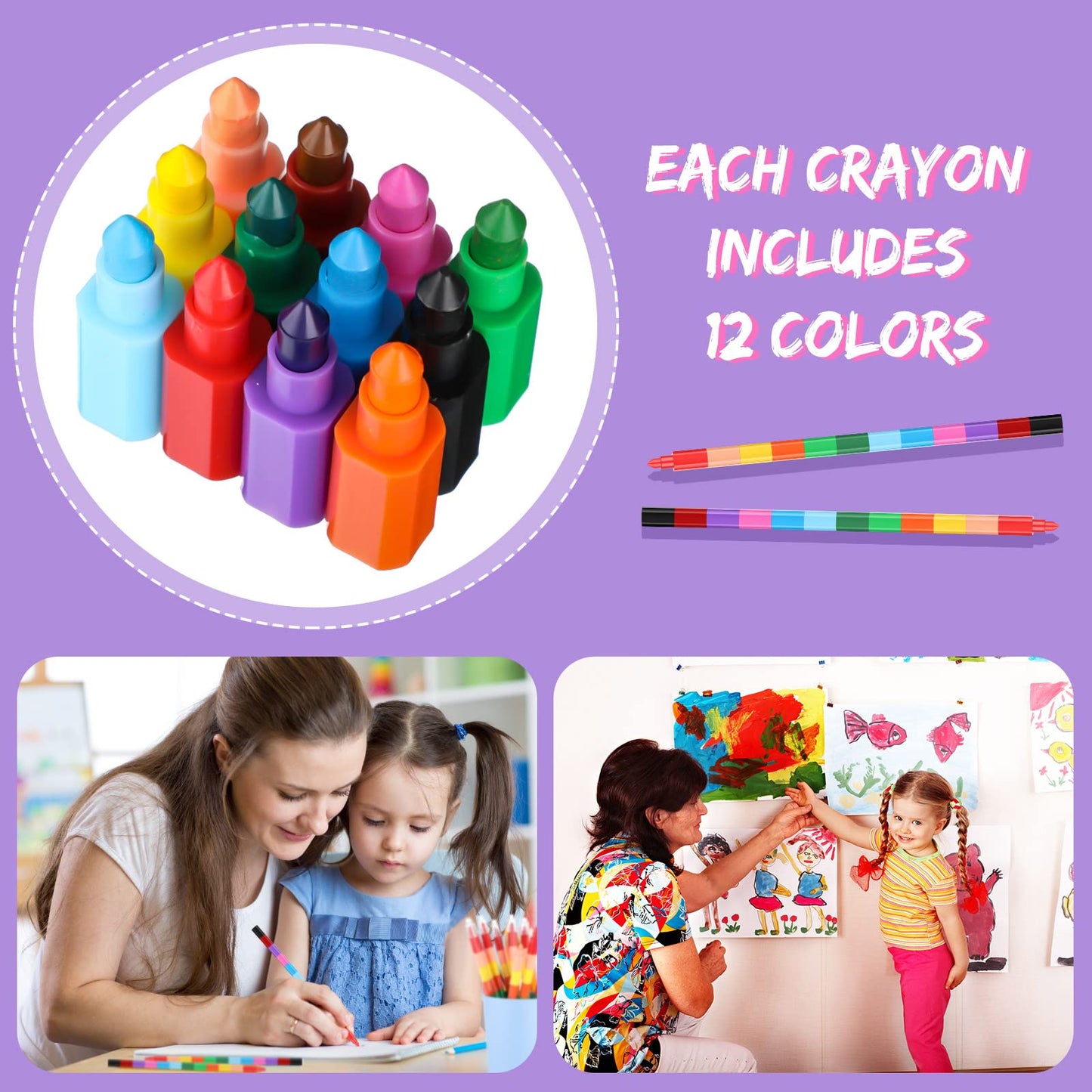 Marspark 20 Pcs Stackable Crayons – Buildable Colorful Pencils for Kids and Parties