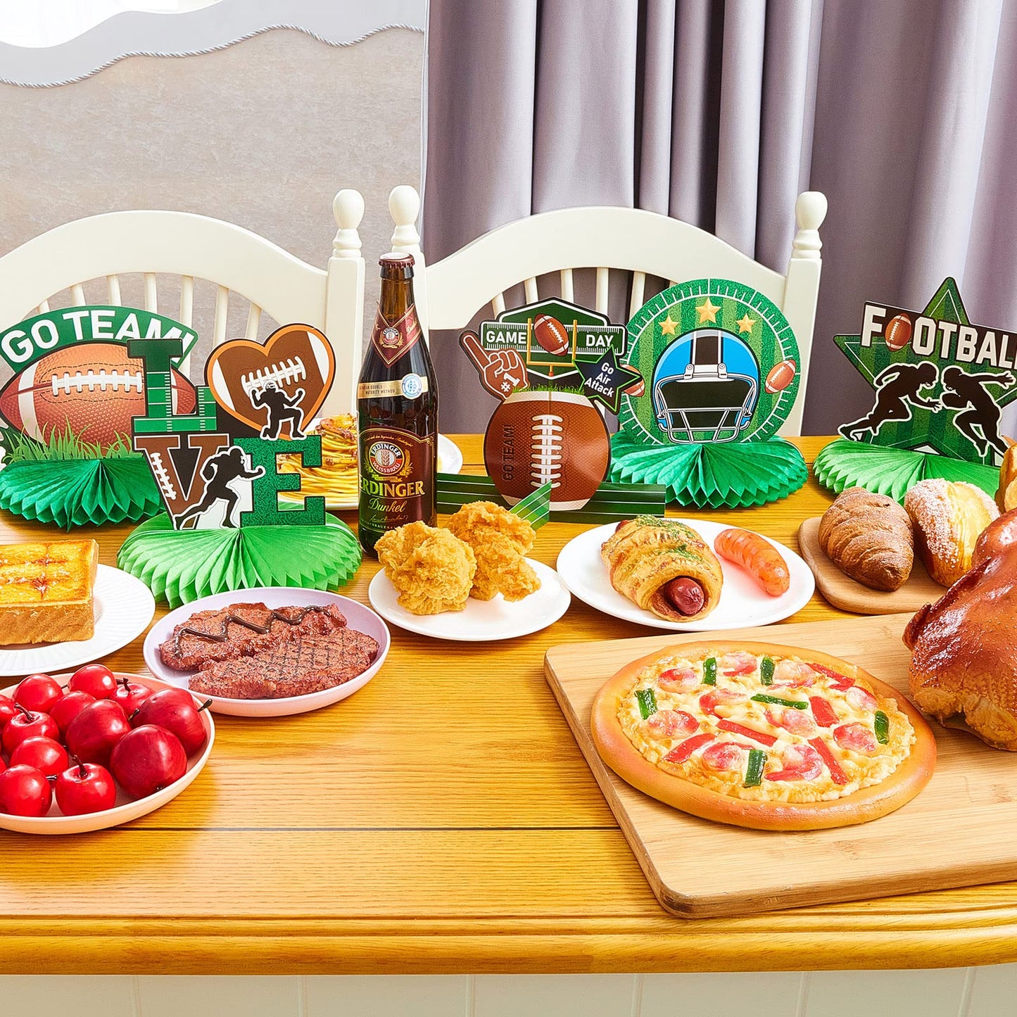 Marspark 12-Piece Football Party Decorations — Honeycomb Centerpieces & Silhouette Cutouts