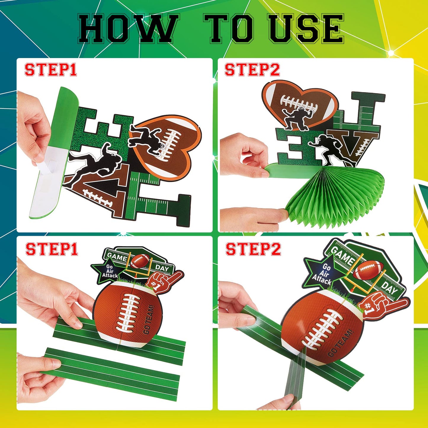 Marspark 12-Piece Football Party Decorations — Honeycomb Centerpieces & Silhouette Cutouts